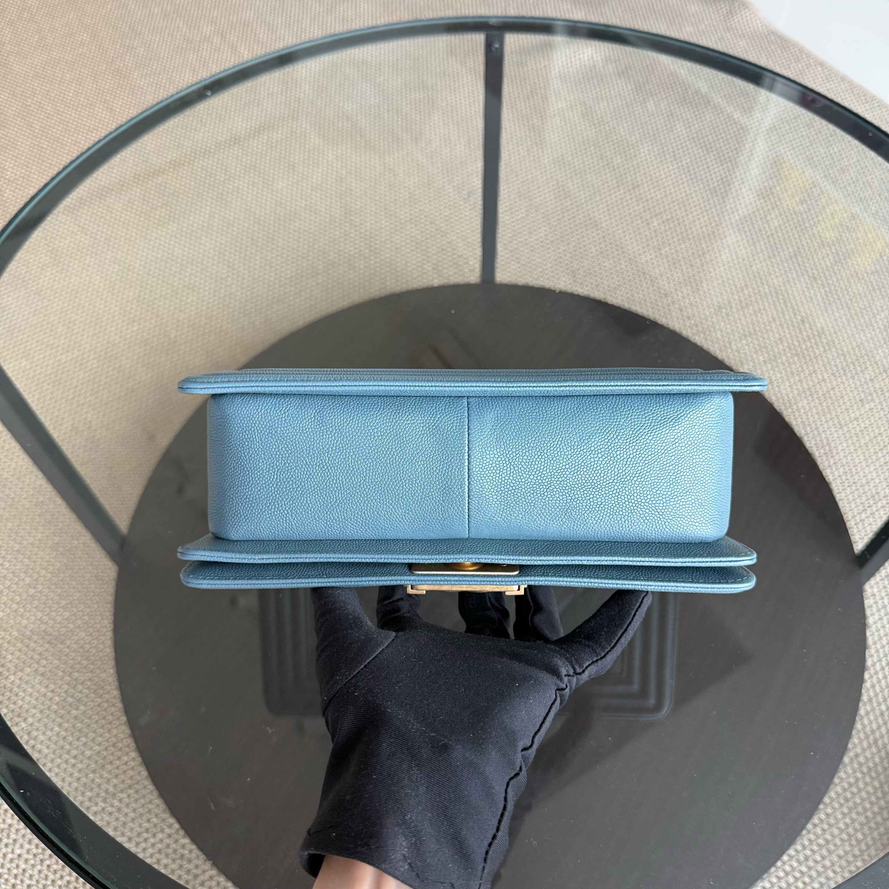 Chanel Boy Medium - Caviar 25CM Quilted Blue Gold Hardware 25