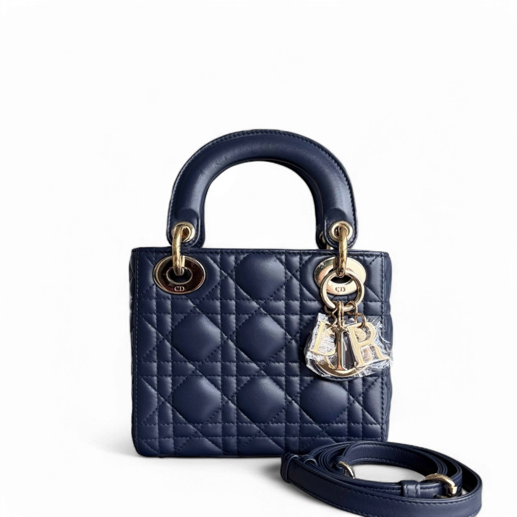 Dior Lady Mini - Cannage Lambskin Dark Blue Gold Hardware Adjustable Strap