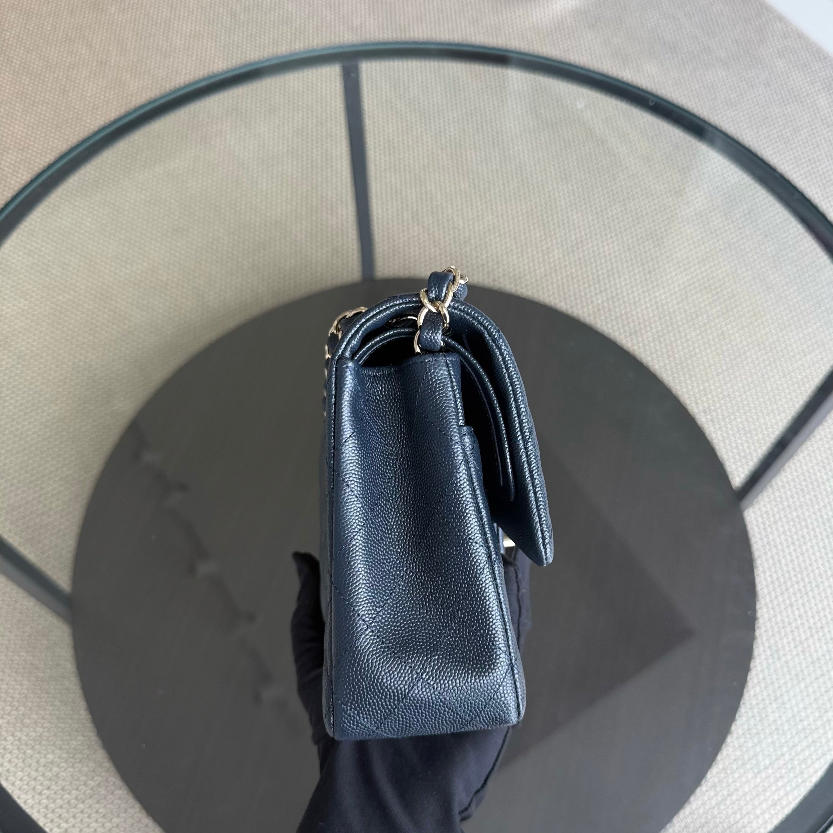 Chanel Classic Flap Medium - Caviar 25CM Quilted Dark Navy Blue Light Gold Hardware Series 26