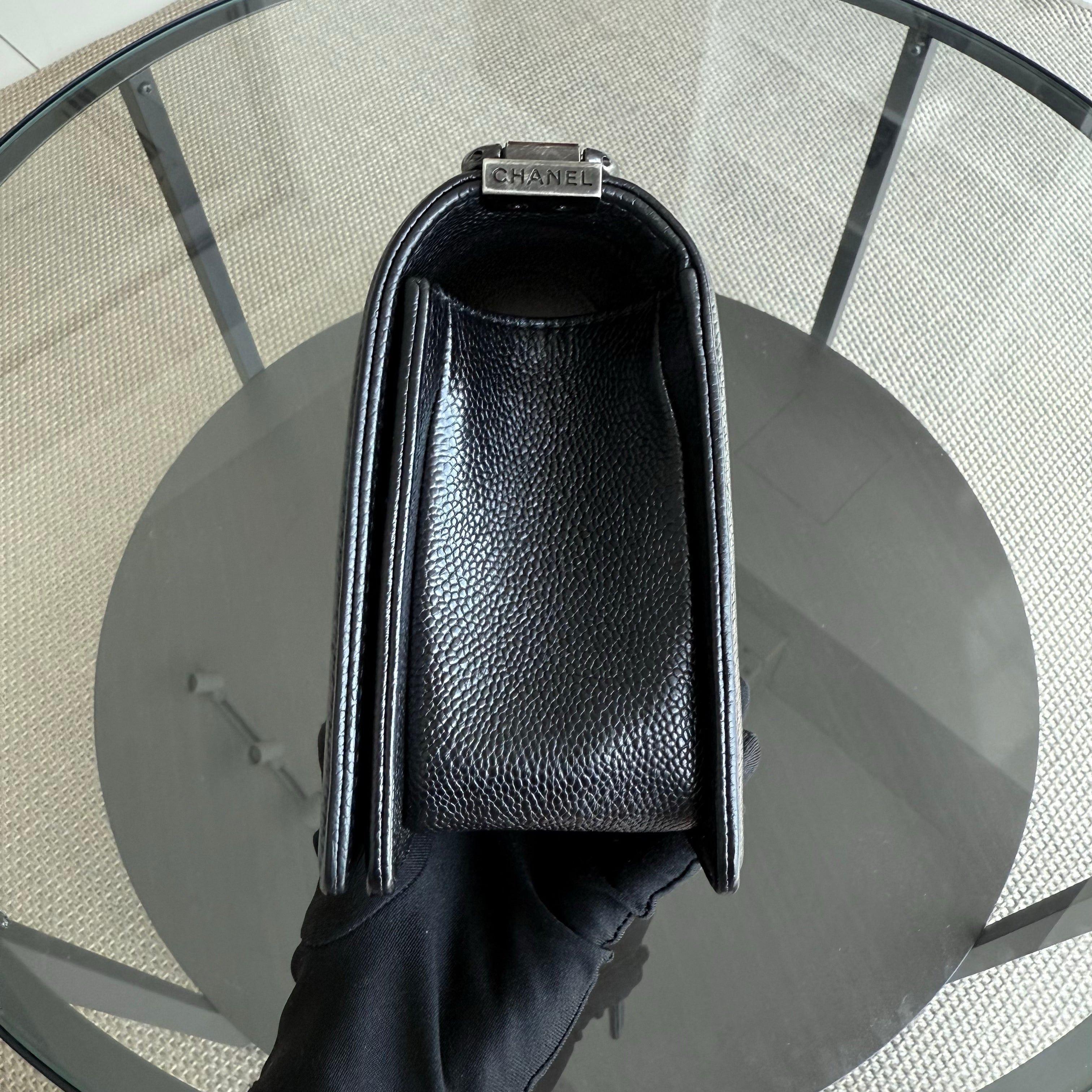 Chanel Boy Medium - Caviar 25CM Quilted Black Ruthenium Silver Hardware Series 20