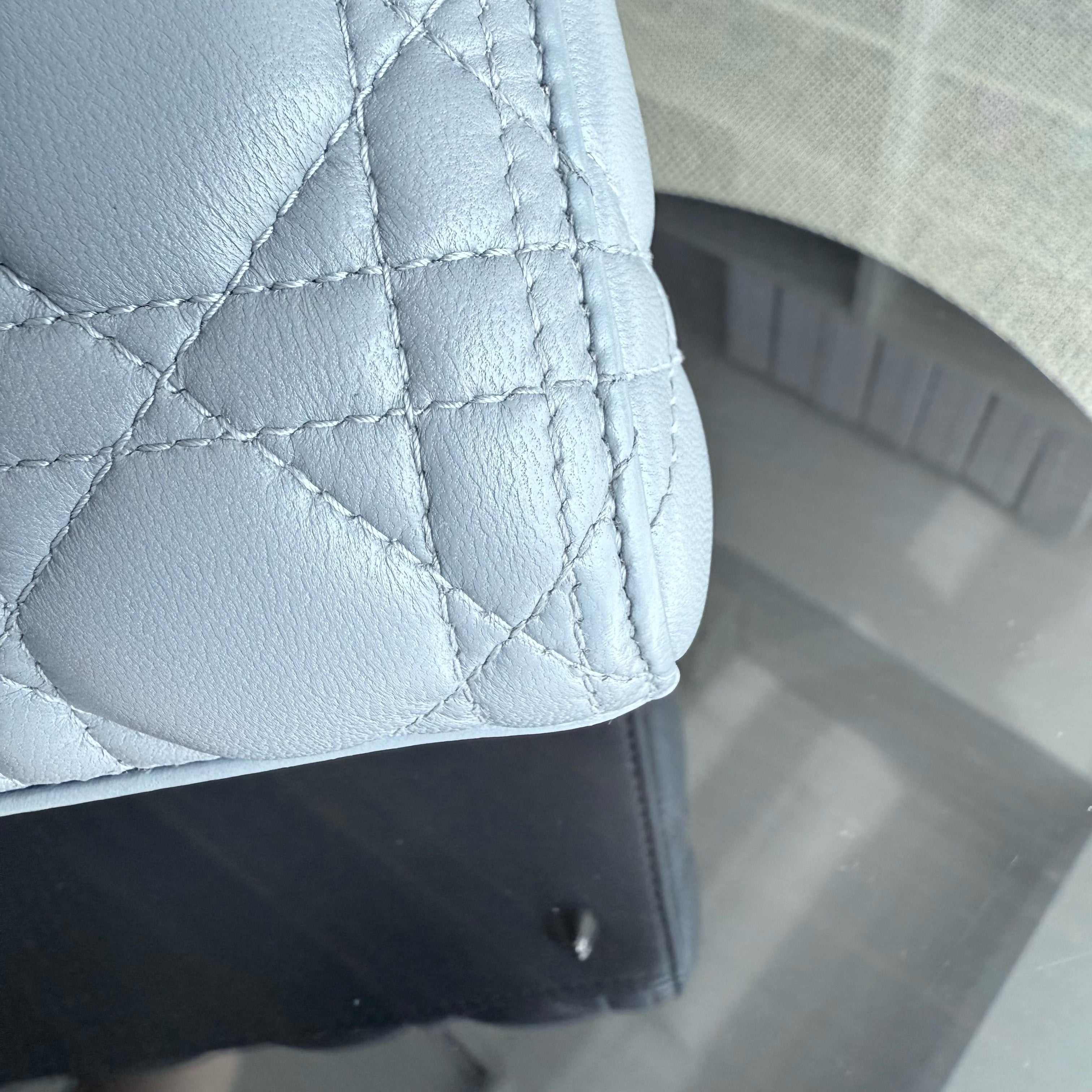 Dior Lady Medium - Cannage Lambskin Grey Gray Silver Hardware