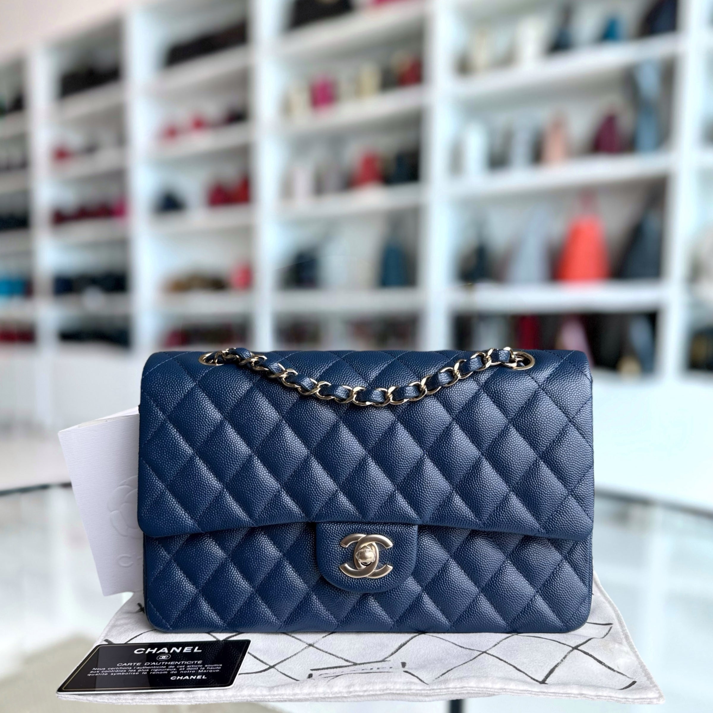 Chanel Classic Flap Medium - Caviar 25CM Quilted Dark Blue Light Gold Hardware Series 27