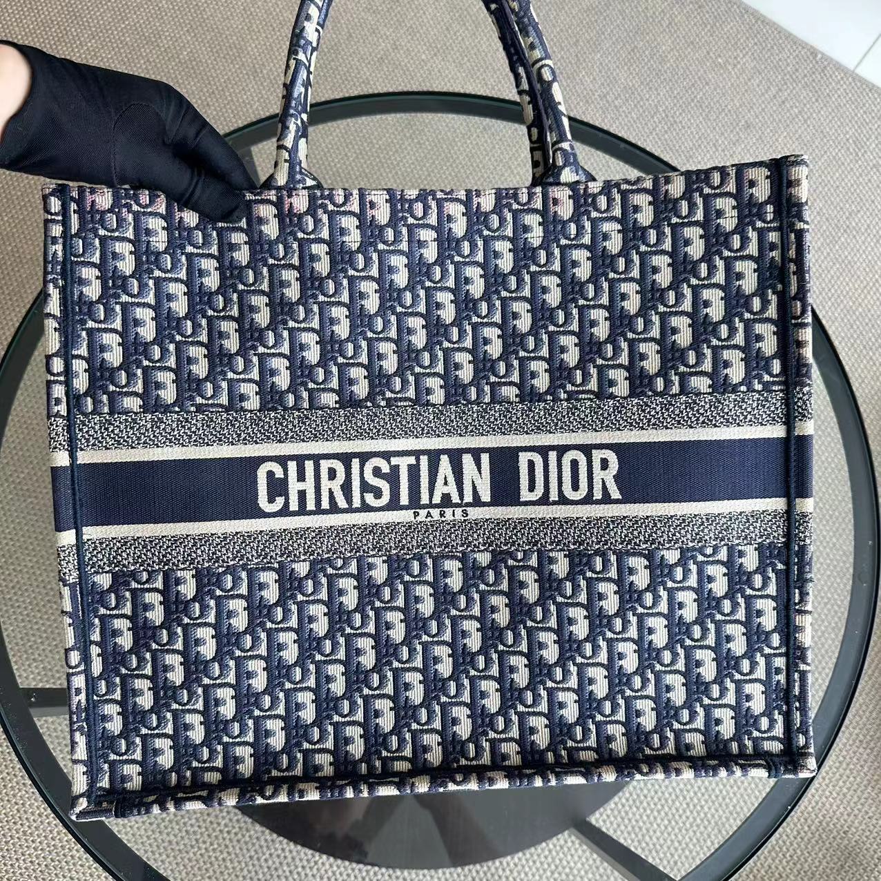 Dior Book Tote - Large Canvas Monogram Dark Blue