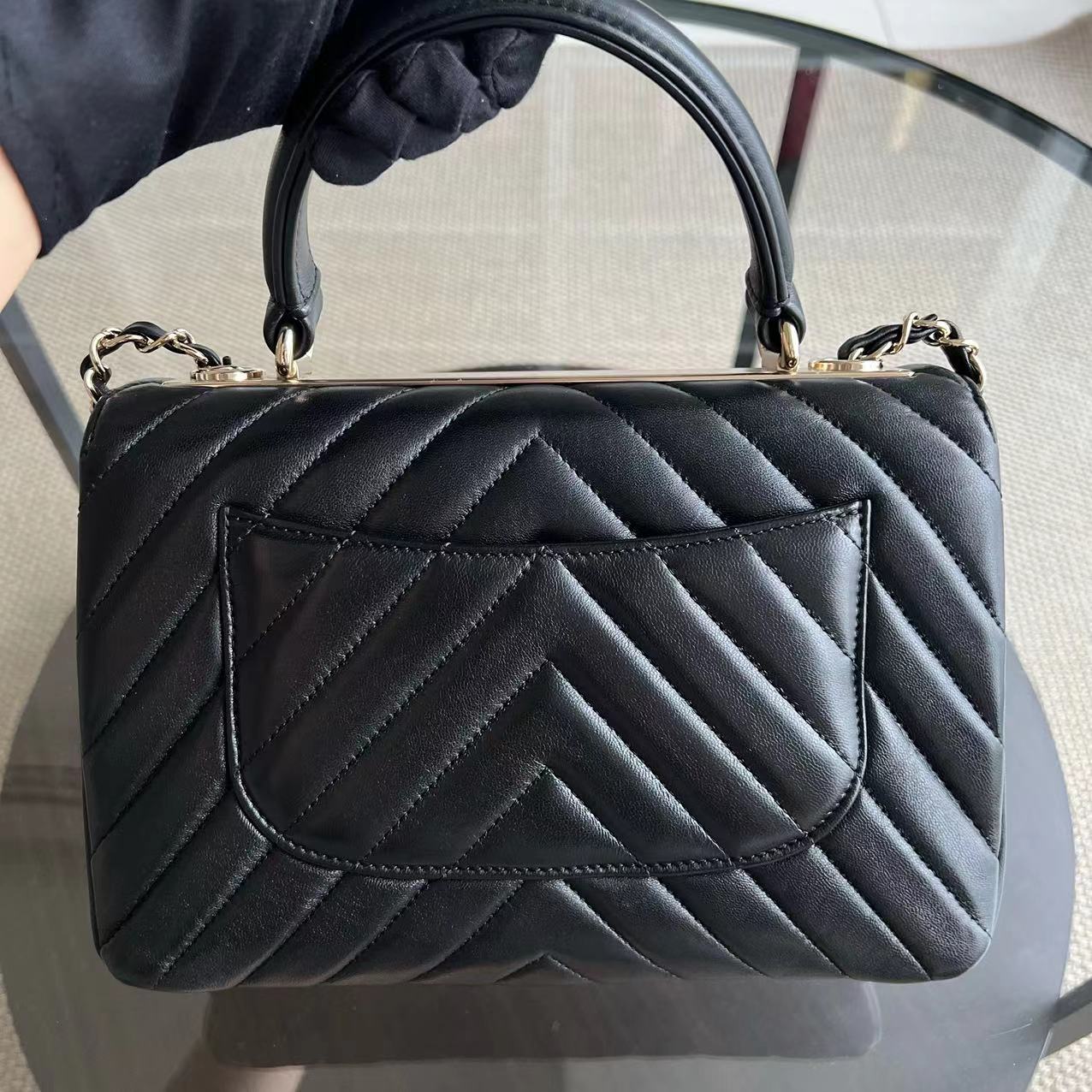 Trendy CC Small 25CM Chevron Lambskin Black Golden Hardware Series 26