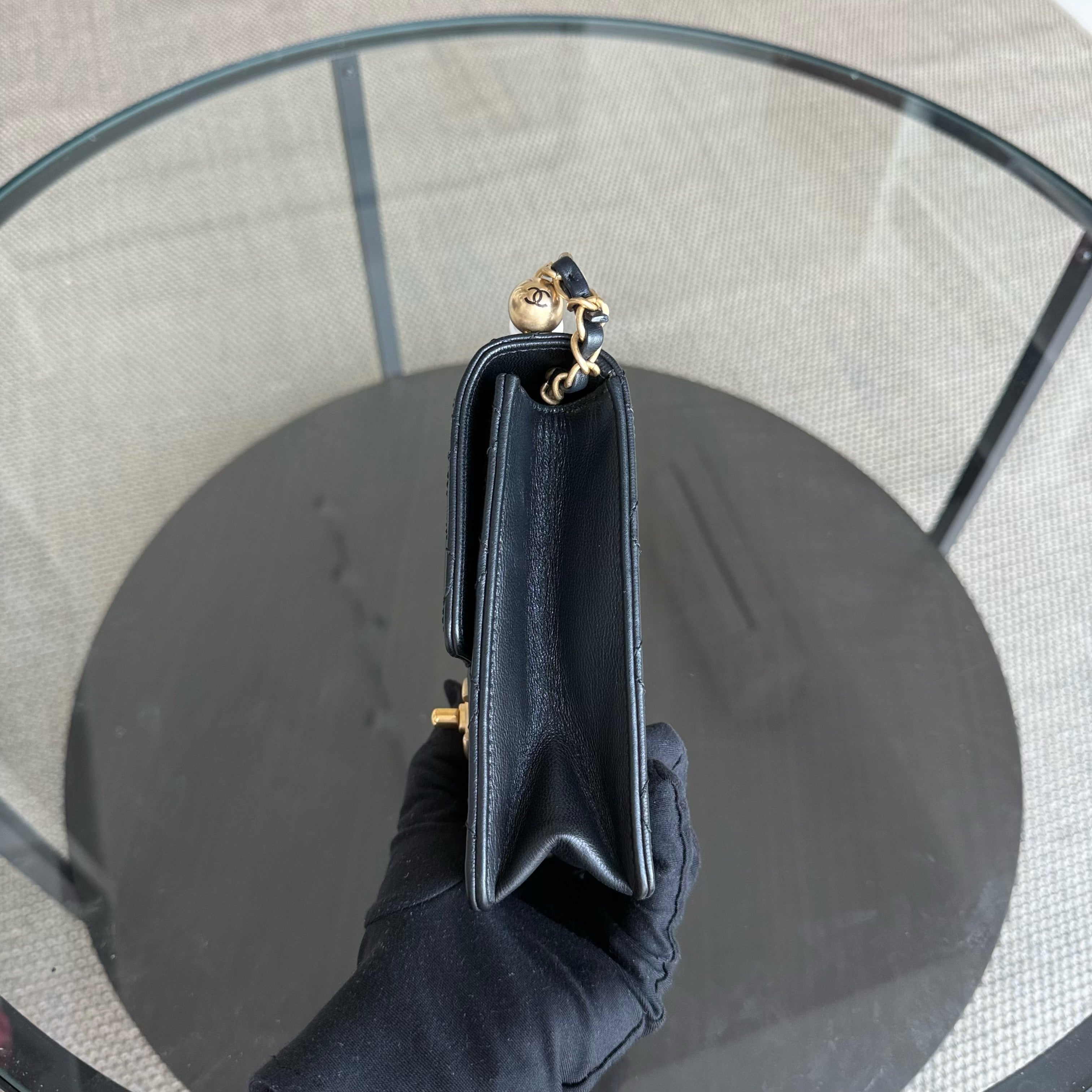 Chanel Mini Flap Chic Pearl Lambksin Black Bag Gold Hardware Series 28