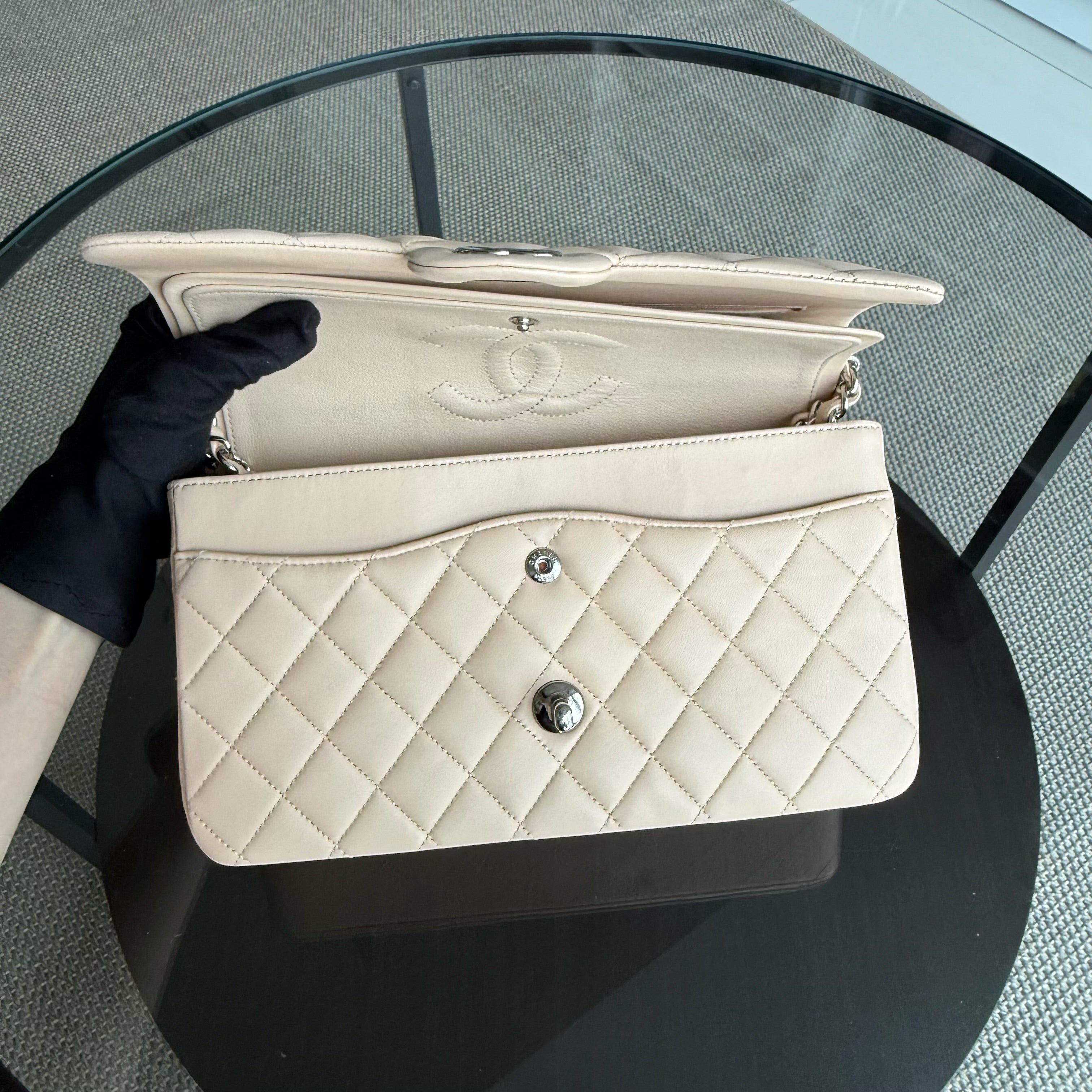 Chanel Classic Flap Medium - 25CM Quilted Lambskin Beige Silver Hardware Series 15