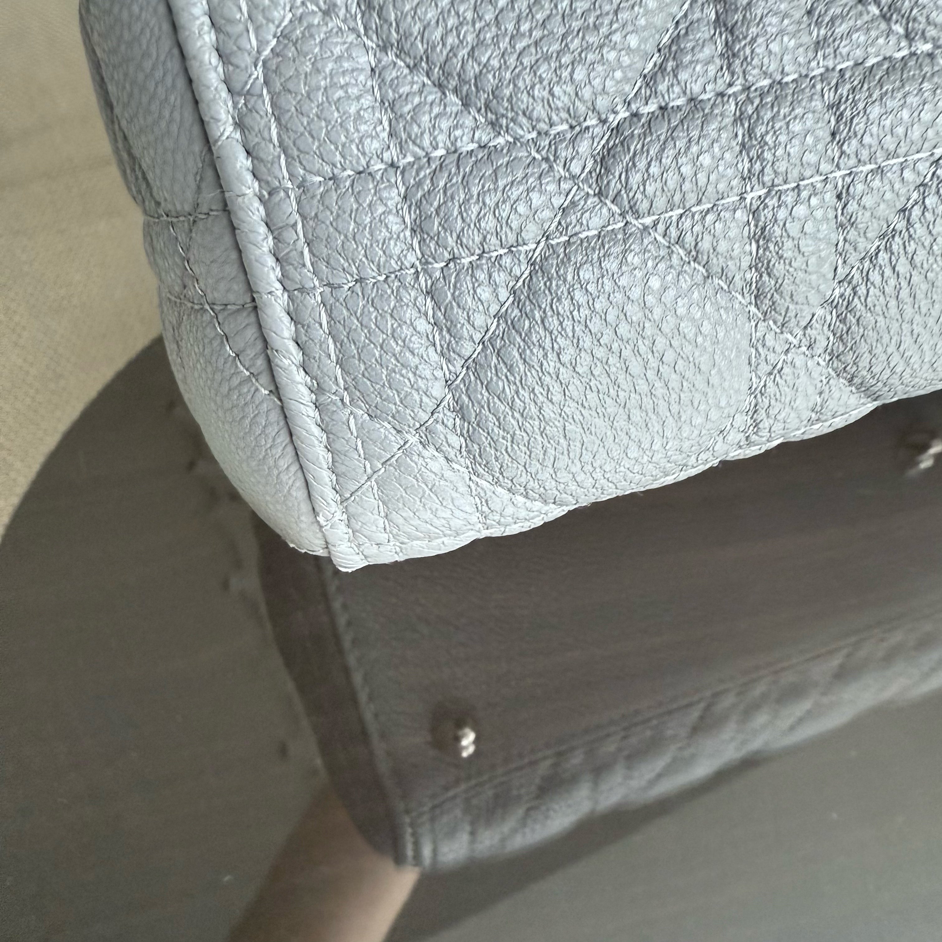 Dior Lady Large - Caviar Cannage Grained Calfskin Grey Gray Silver Hardware