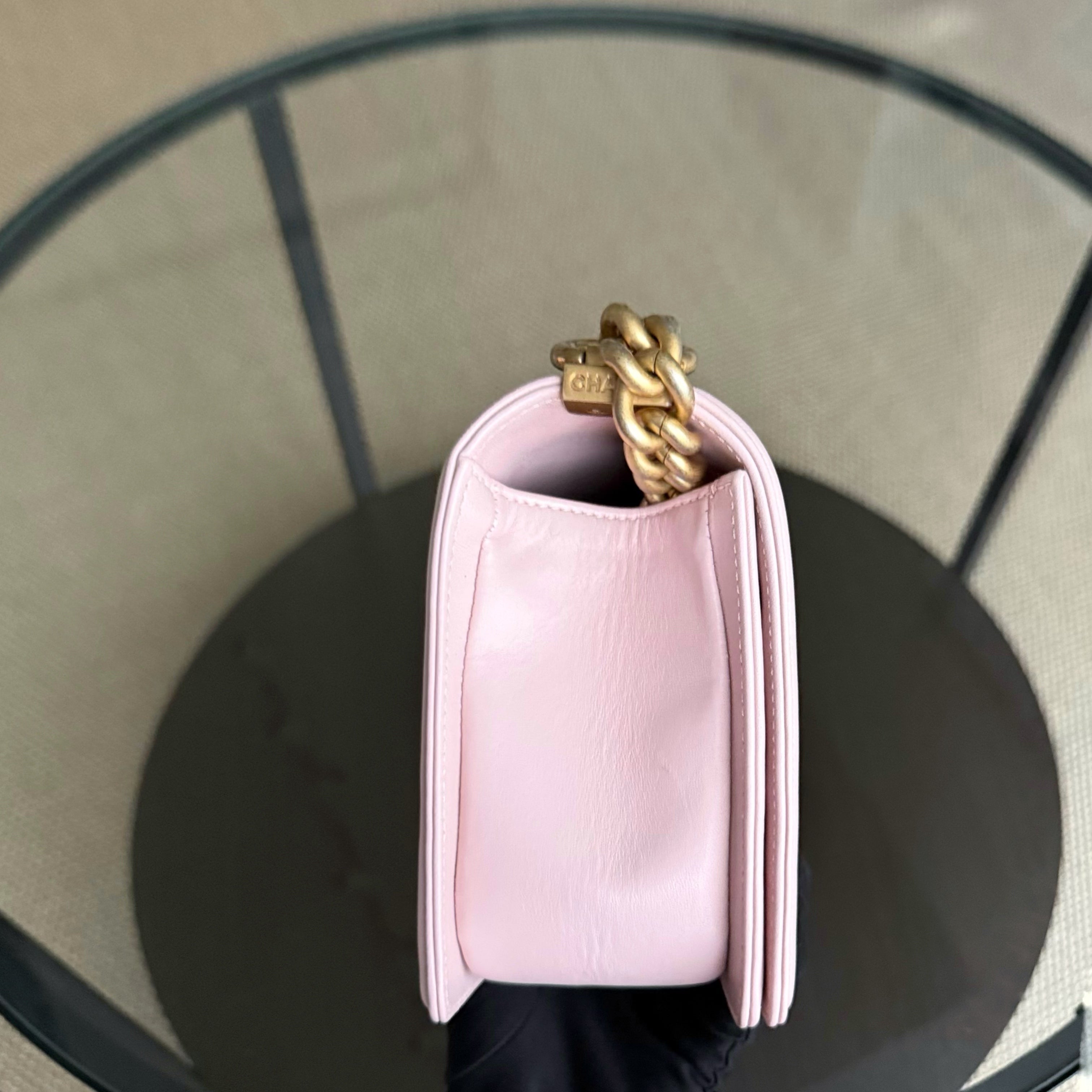 Chanel Boy Medium - 25CM Quilted Lambskin Sakura Light Pink Gold Hardware Series 24