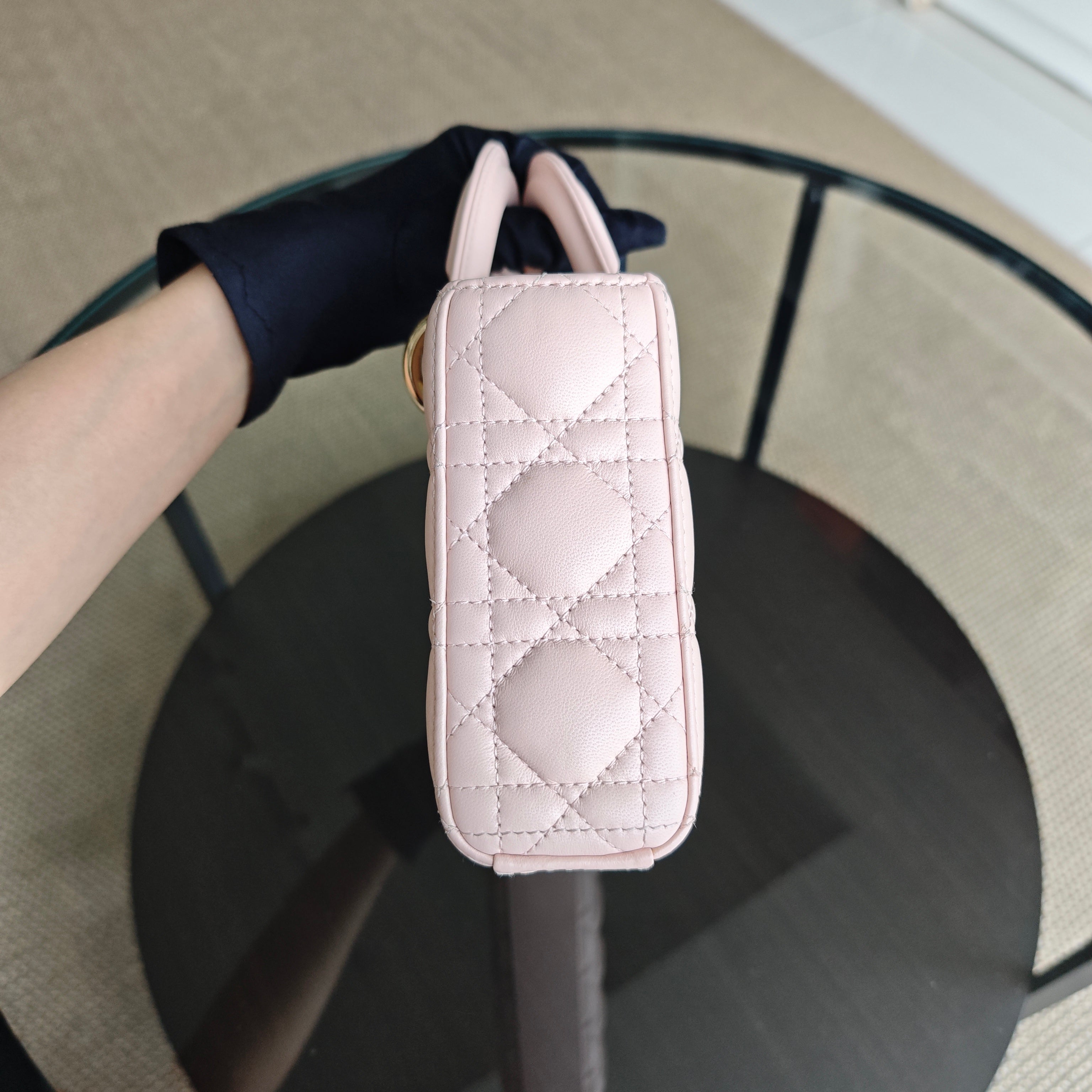 Dior D-Joy Medium - Cannage Lambskin Light Pink Gold Hardware