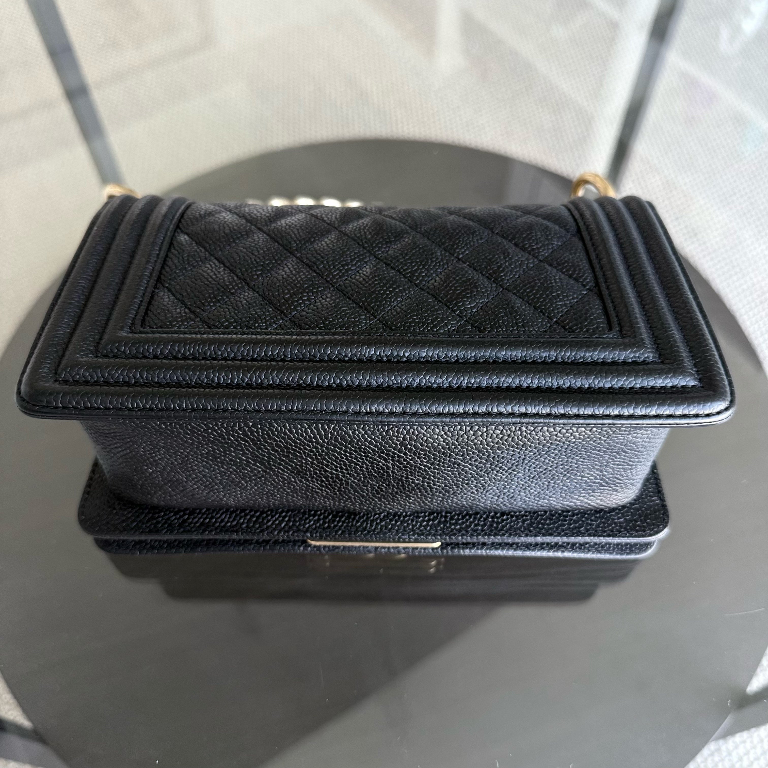 Chanel Boy Small - Caviar 20CM Quilted Black Gold Hardware Series 23