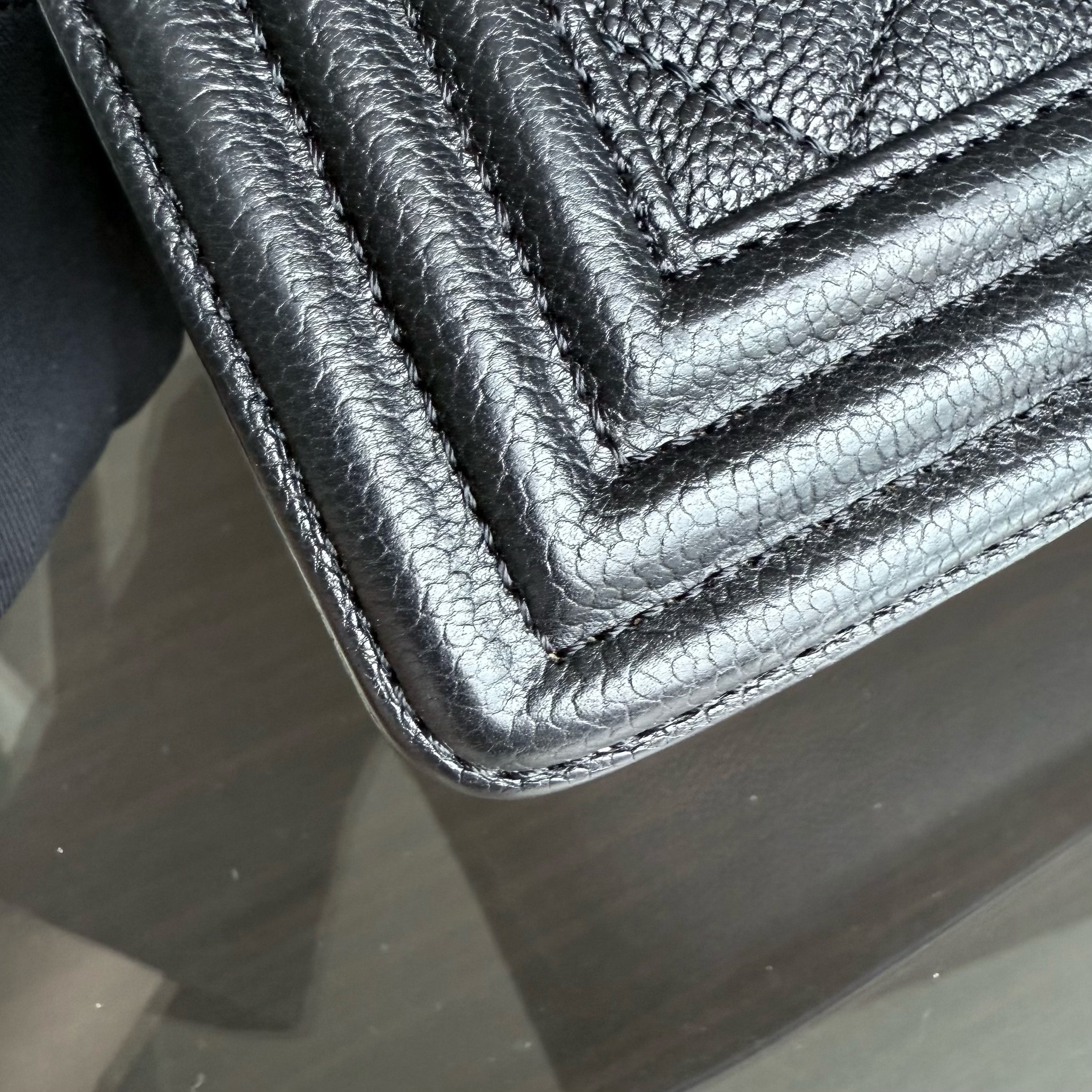 Chanel Boy Medium - Caviar 25CM Quilted Black Ruthenium Silver Hardware Series 23