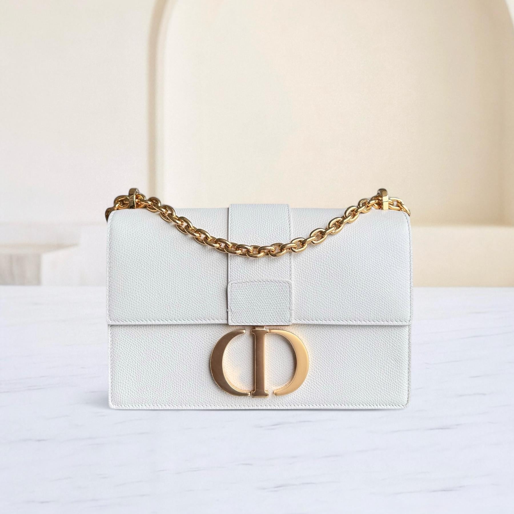Dior 30 Montaigne Chain - Grained Calfskin White Gold Hardware