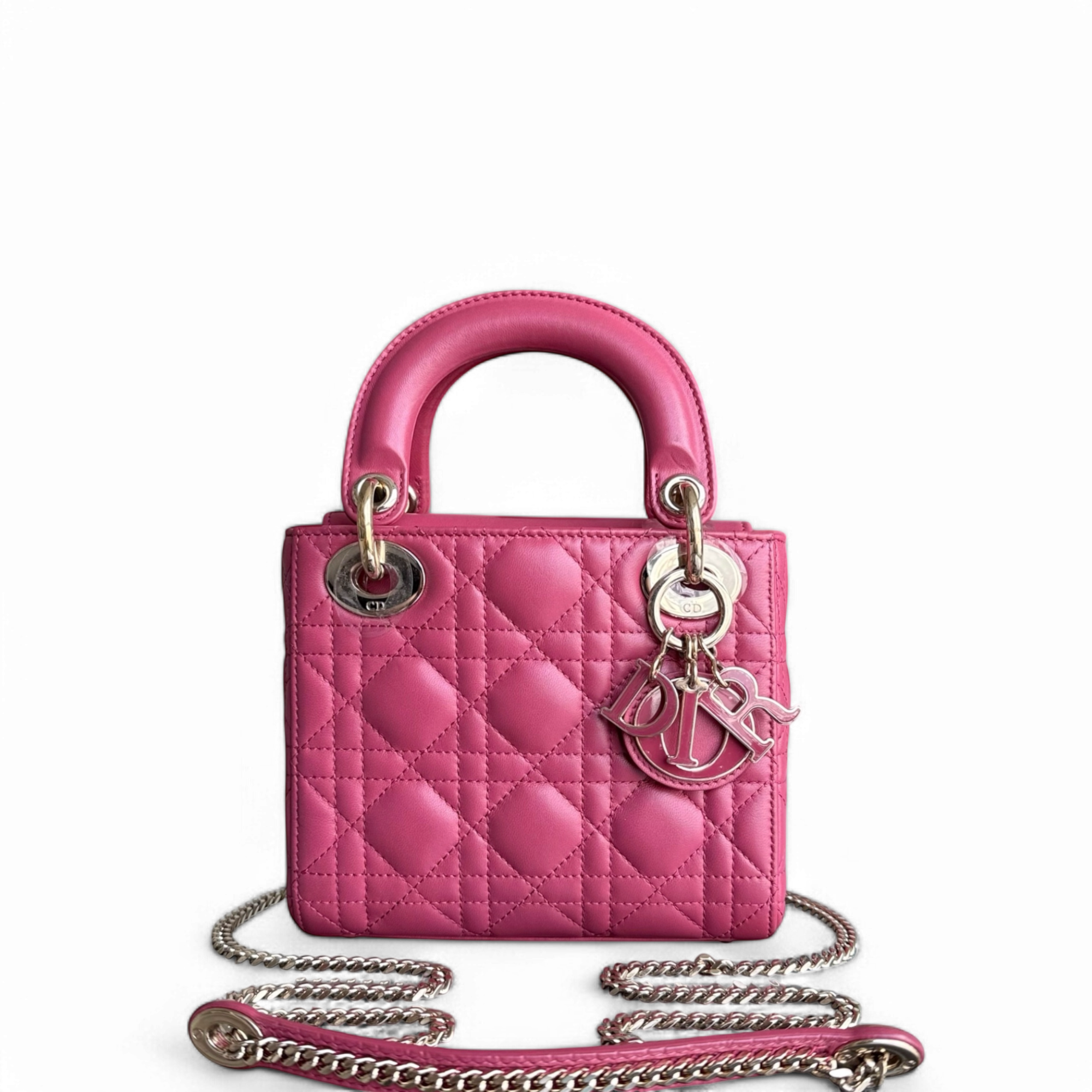 Dior Lady Mini - New Version All Pink Cannage Flap Bag Gold Hardware
