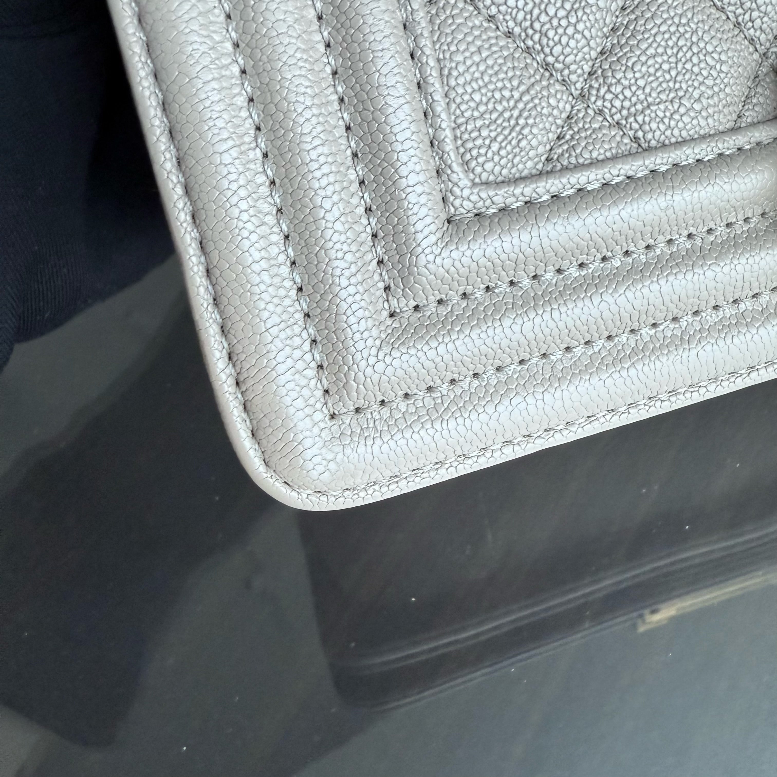 Chanel Boy Small - Caviar 20CM Quilted Grained Calfskin Grey Gray Gold Hardware Series 27