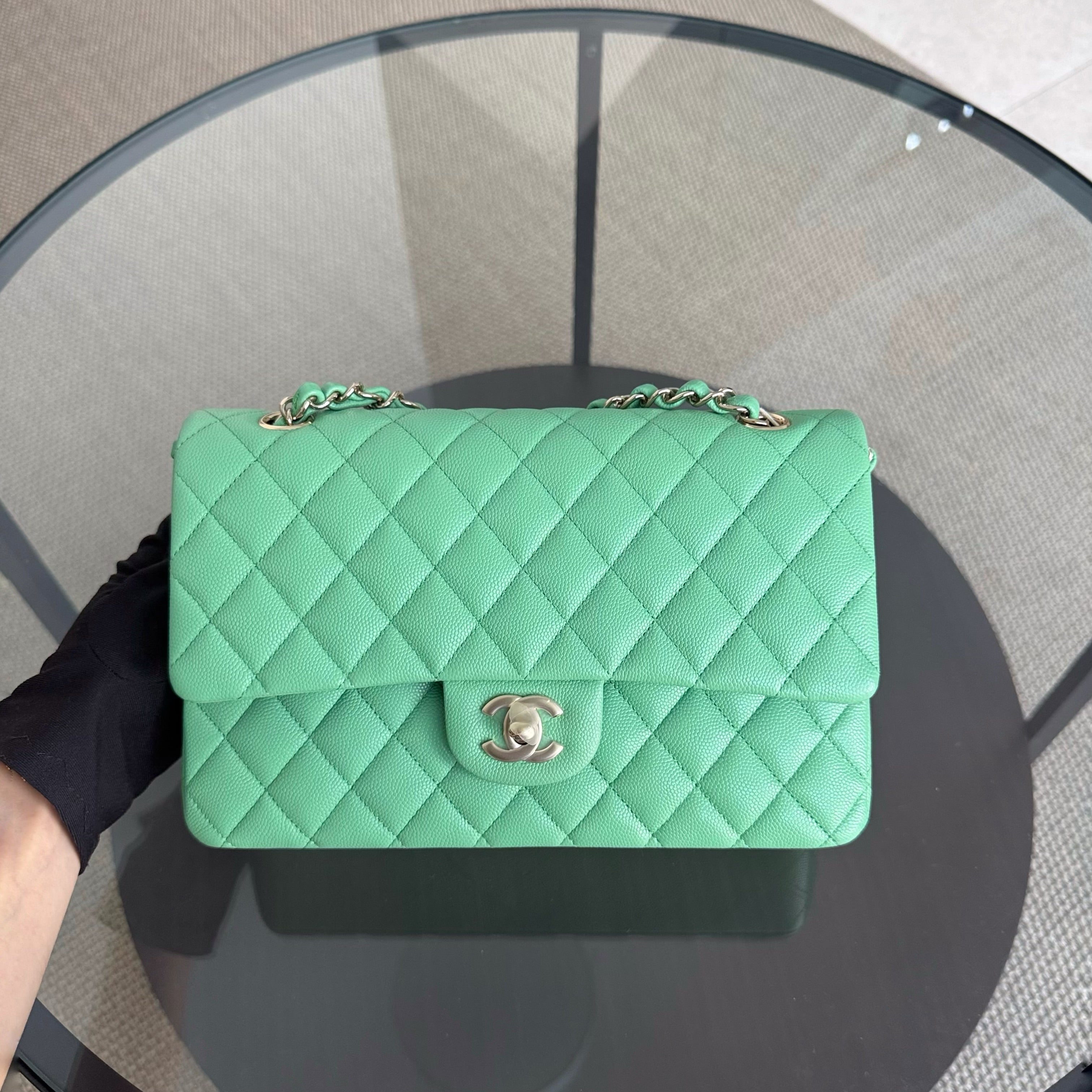 Chanel Classic Flap Medium - 25CM Quilted Caviar Green Gold Hardware Series 31