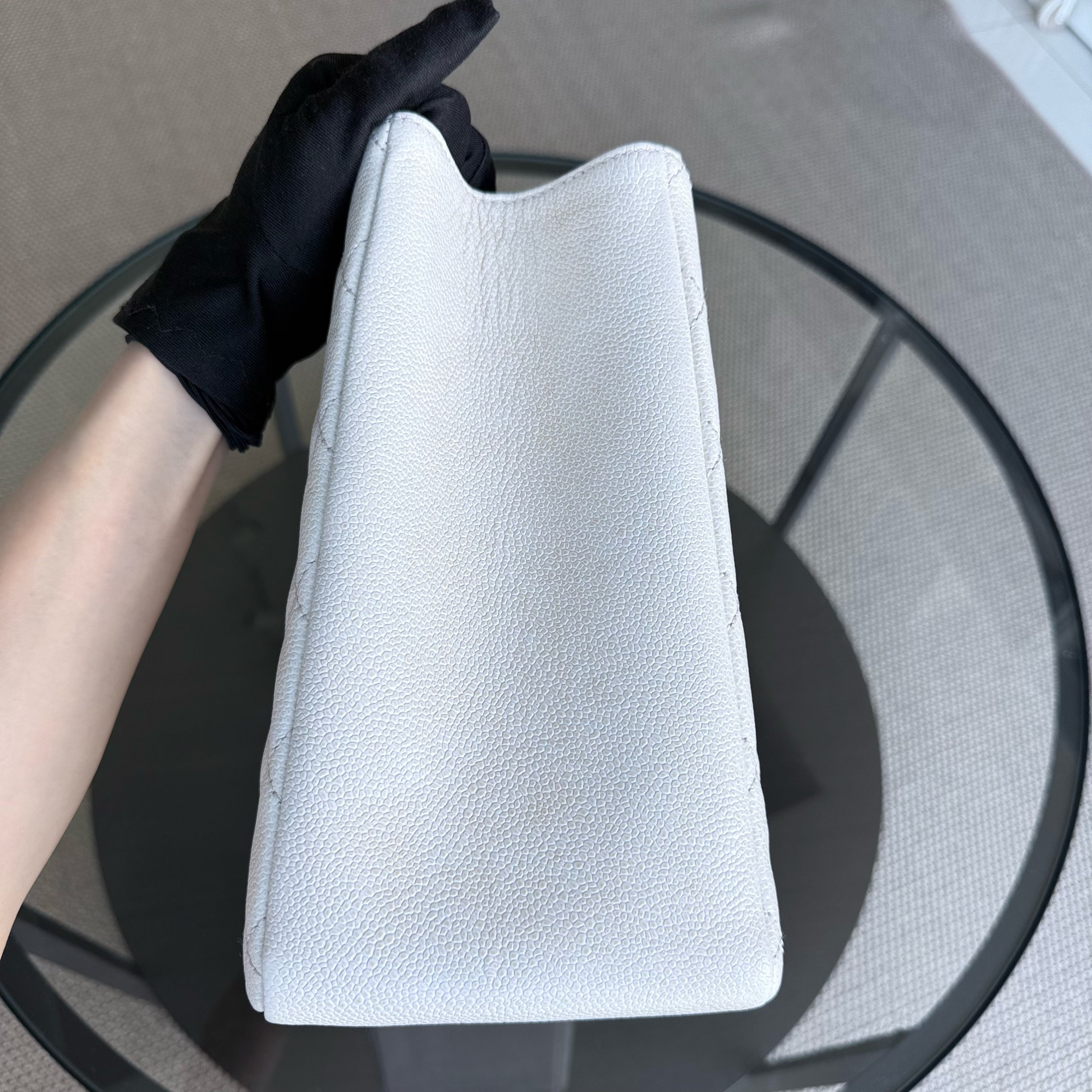 Chanel GST Grand Shopping Tote - Caviar Quilted White Silver Hardware Series 18