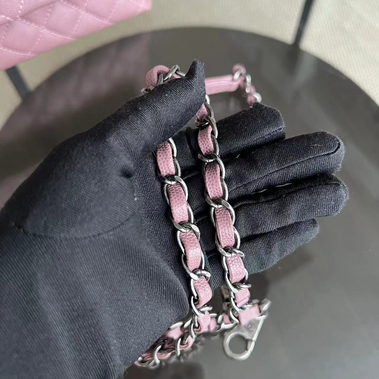 Chanel Coco Handle - Medium Pink Lizard Handle Silver Hardware Series 23