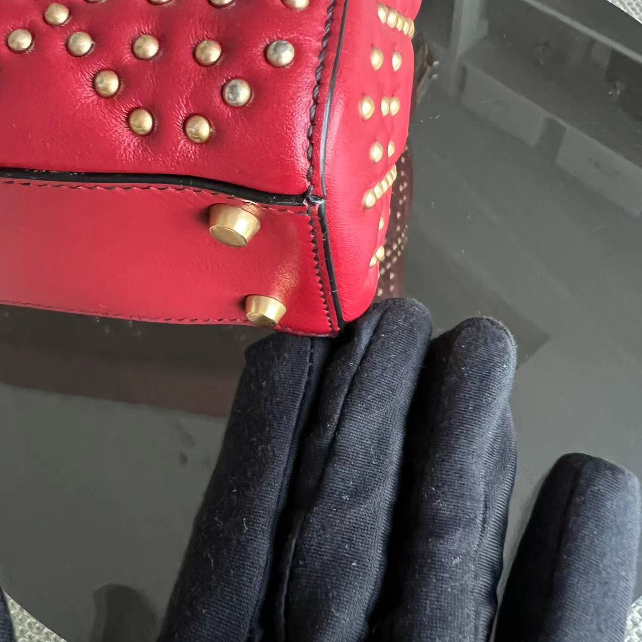 Dior Lady Mini - Valentine Studded Red Golden Hardware