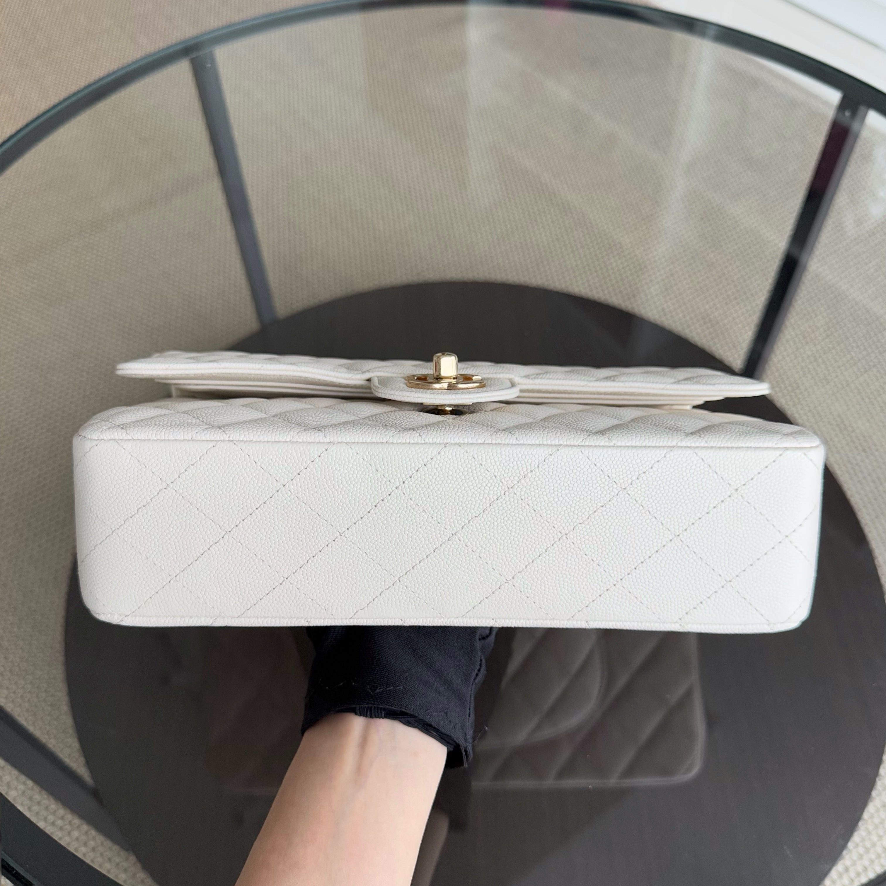 Deposit of Chanel Classic Flap Medium - Caviar 25CM Quilted Cream White Gold Hardware Series 23