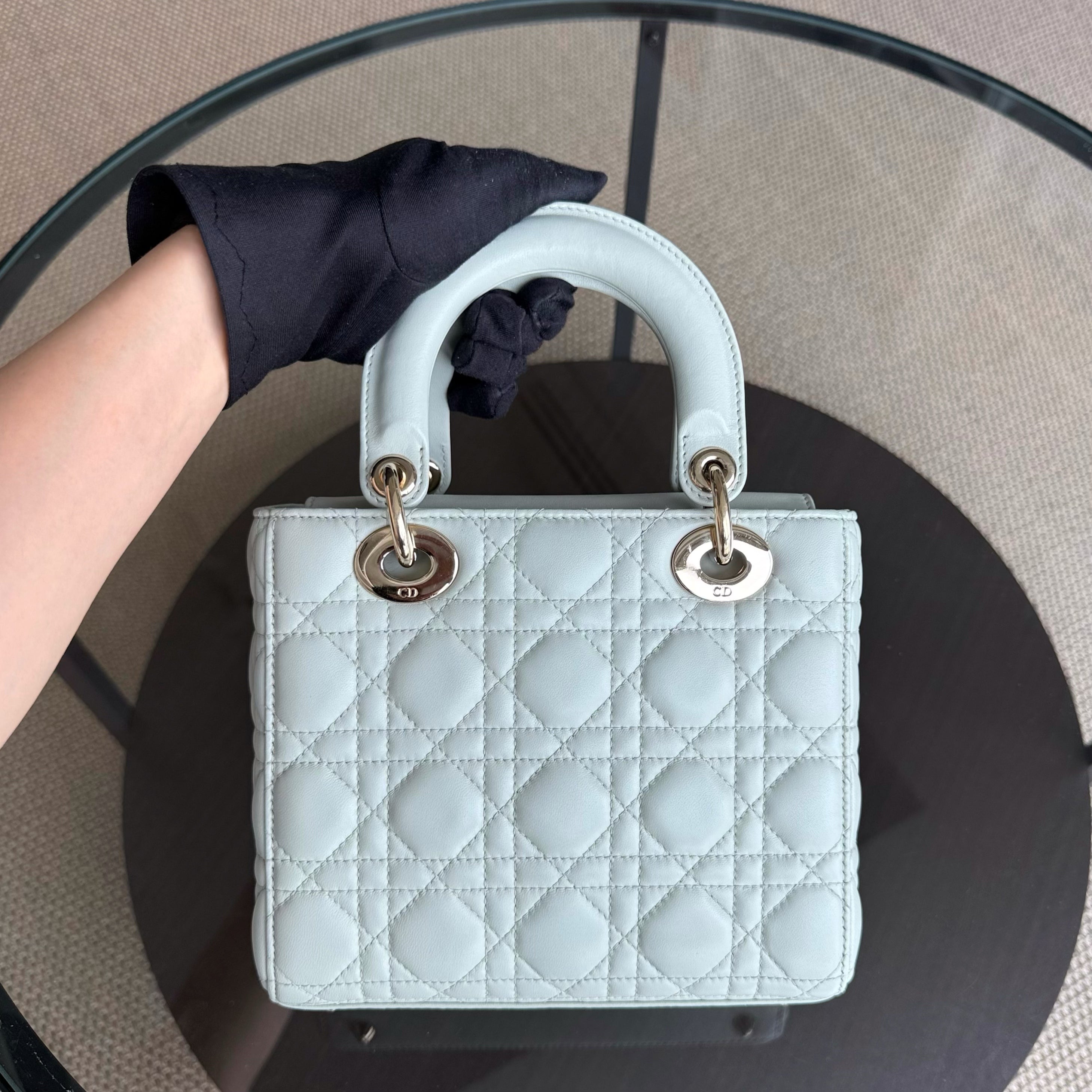 Dior Lady Small - Cannage Lambskin Light Mint Green Gold Hardware
