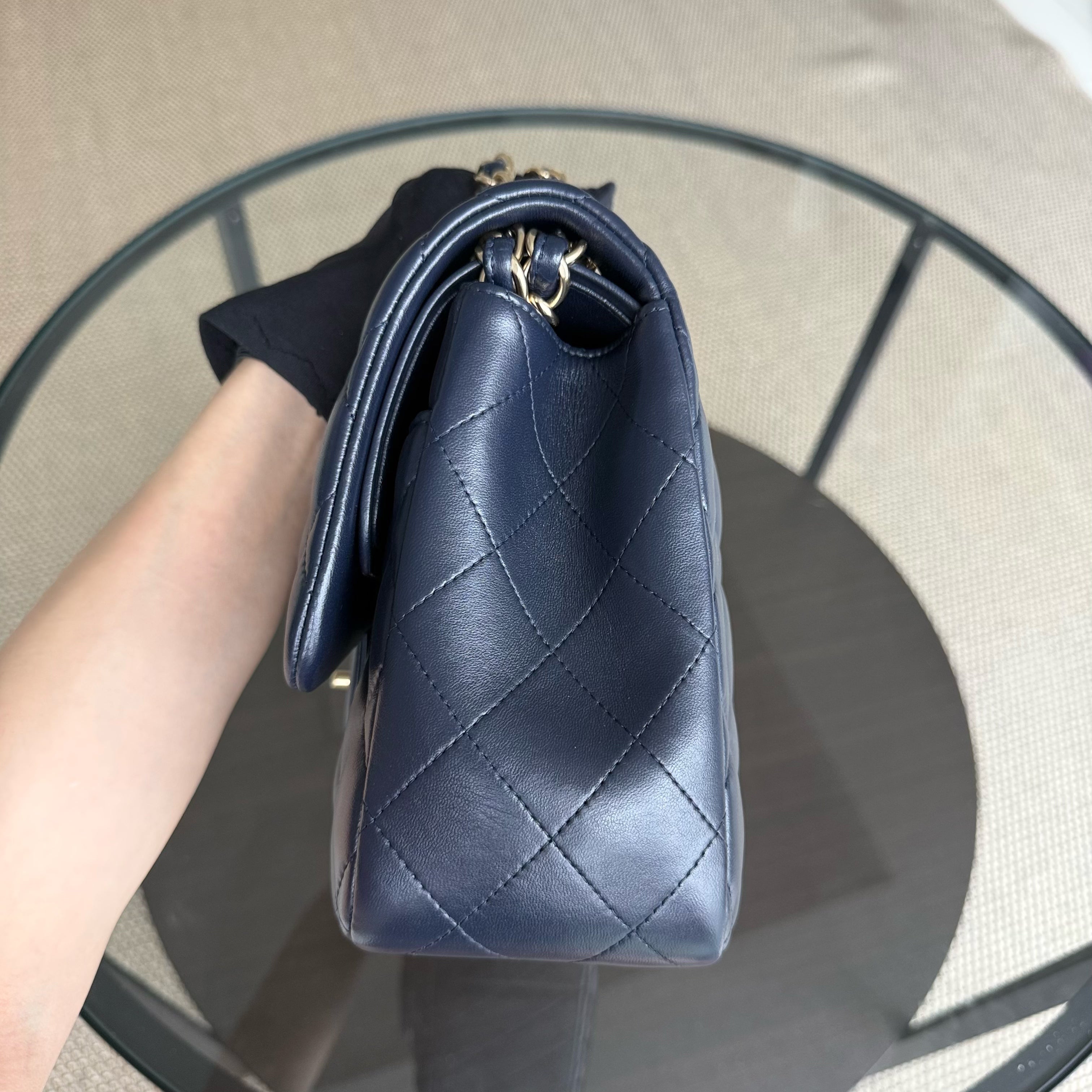 Chanel Classic Flap Jumbo - Double Flap 30CM Quilted Lambskin Dark Blue Gold Hardware Series 20