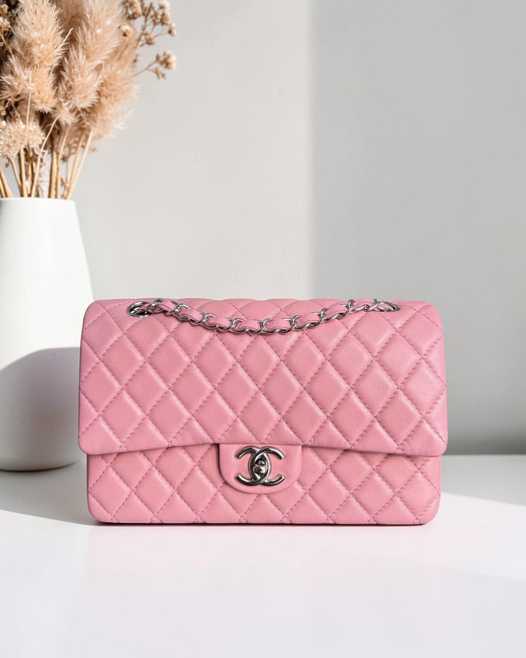 Chanel Classic Flap Medium - 25CM Quilted Lambskin Light Pink Gold Hardware Series 12