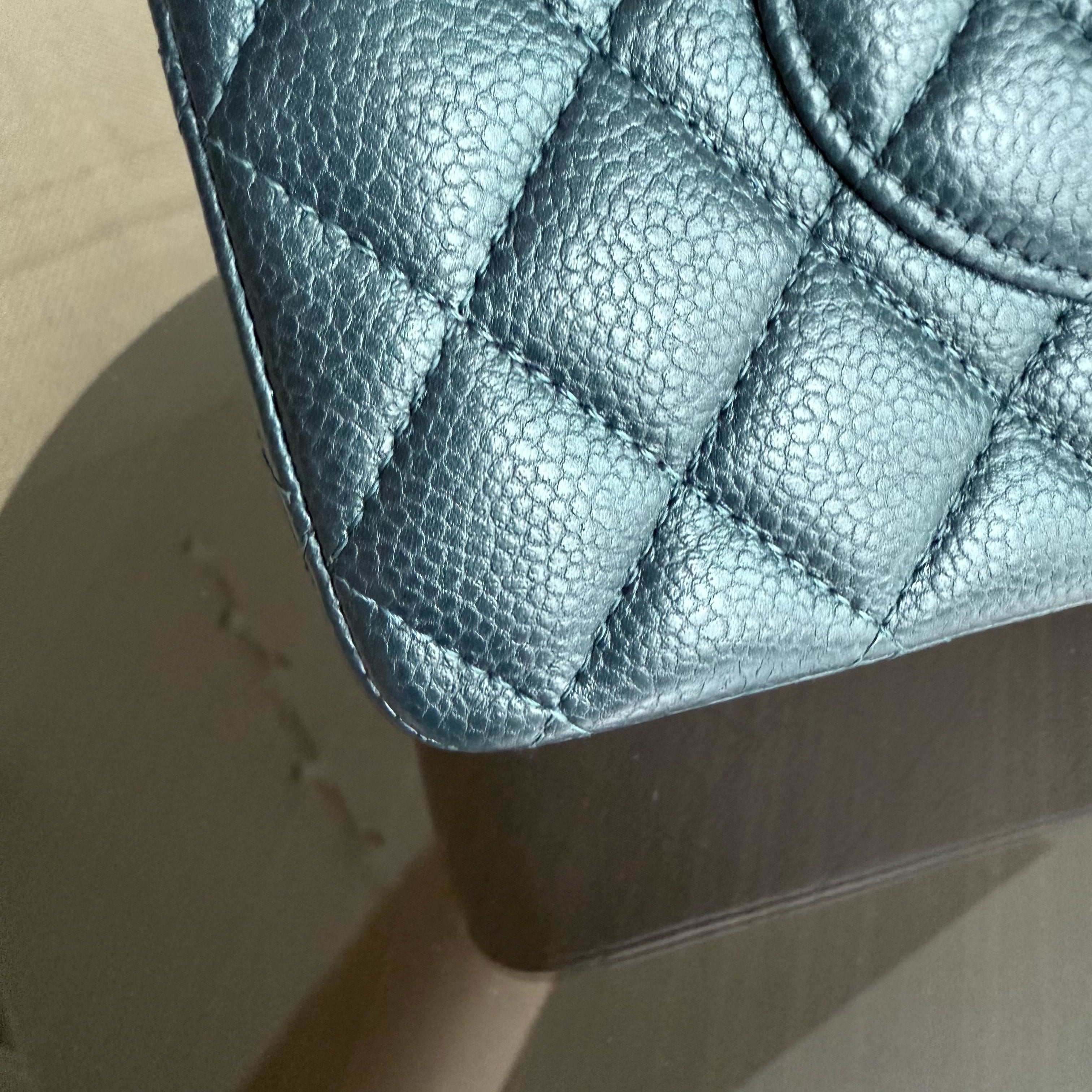 Chanel Classic Flap Medium - Caviar 25CM Quilted Iridescent Dark Blue Gold Hardware Series 25