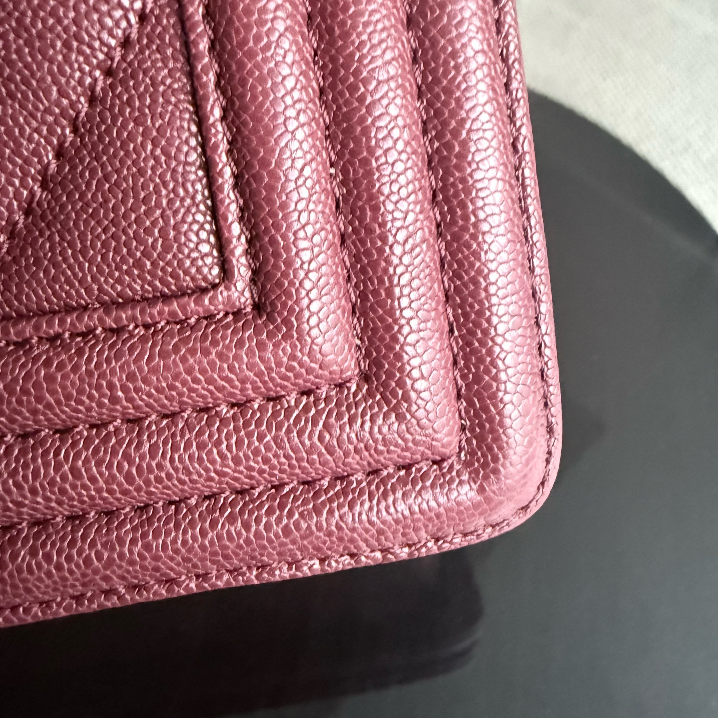 Chanel Boy Medium - Caviar 25CM Chevron Red Gold Hardware Series 28