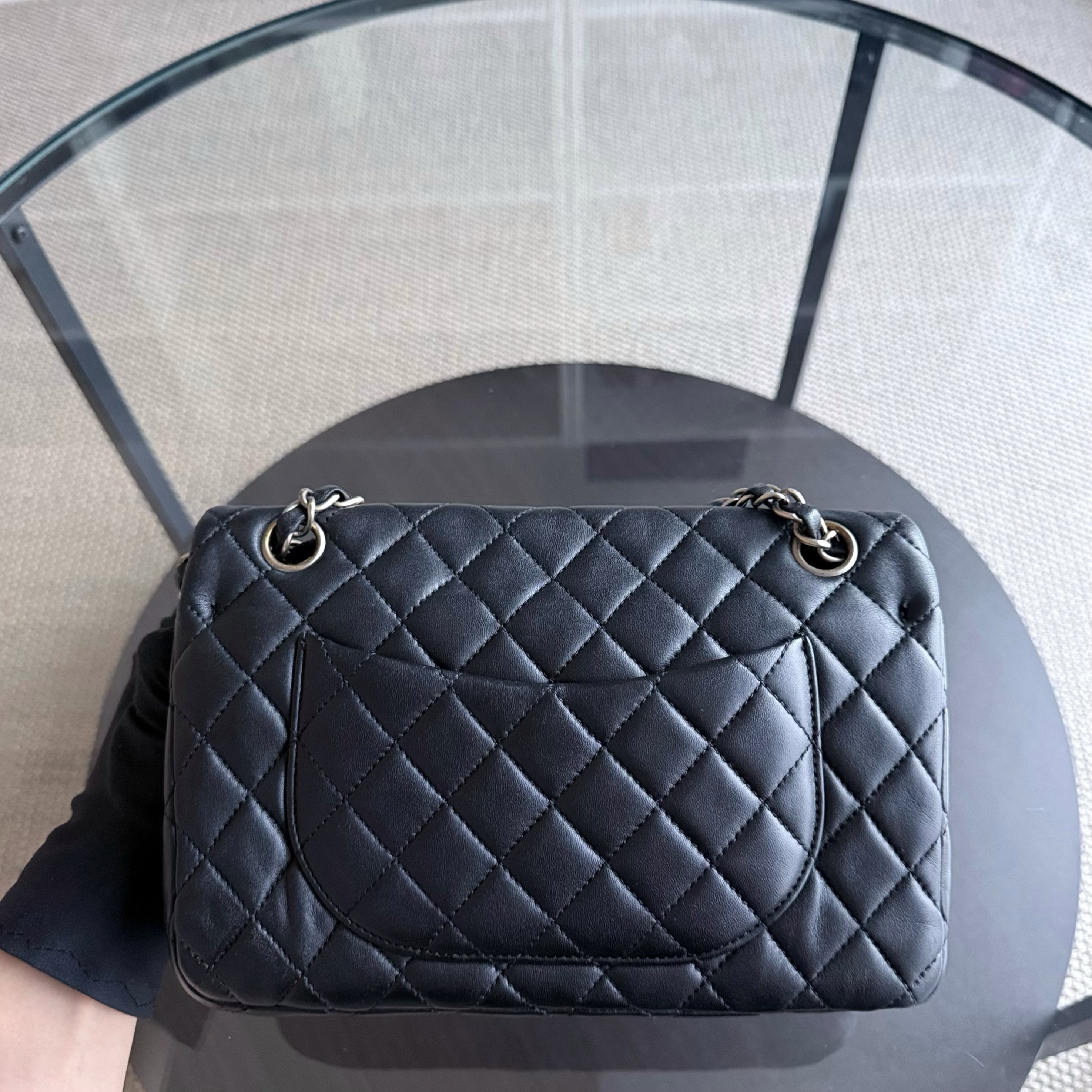 Chanel Tri-fold Seasonal Flap - Quilted Lambskin Black Silver Hardware Series 13