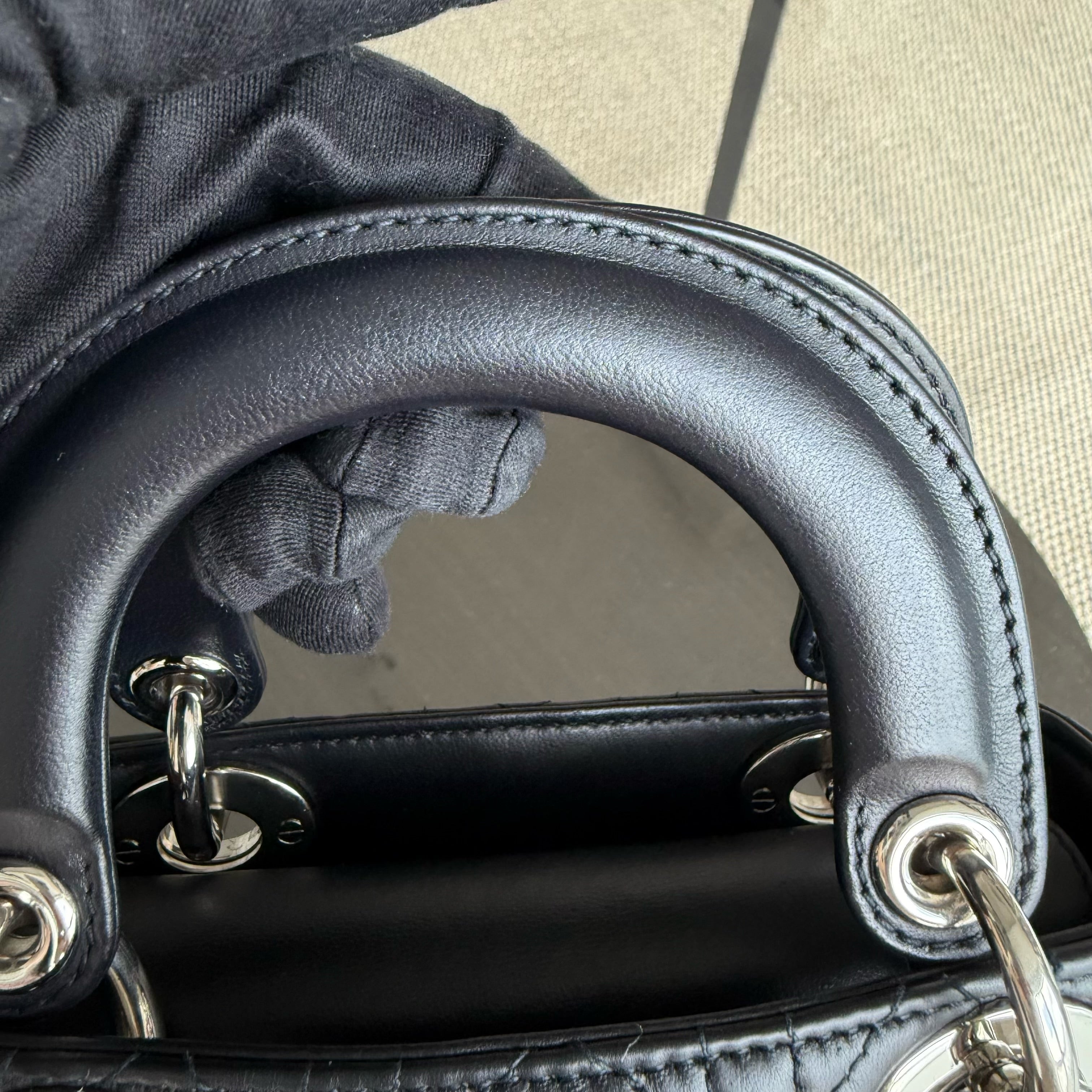 Dior Lady Mini - Cannage Lambskin Midnight Blue Silver Hardware Chain Strap