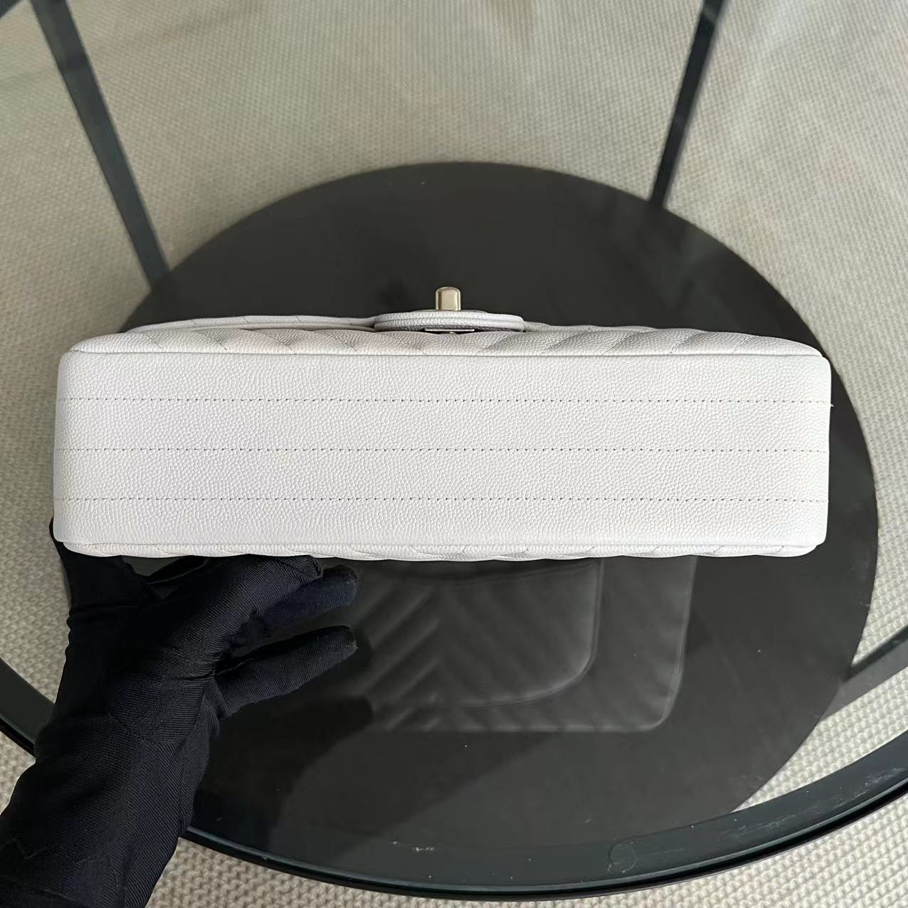 Balance of Chanel Classic Flap - Medium 25CM Caviar Chevron White Cream Silver Hardware Series 26