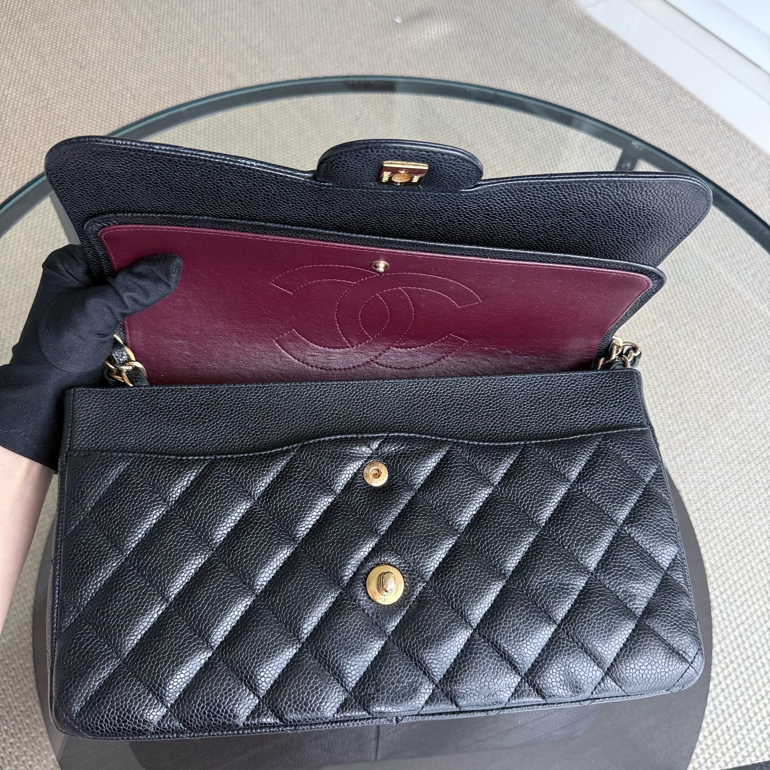Chanel Classic Flap Jumbo - Caviar Double Flap 30CM Quilted Black Gold Hardware Series 15