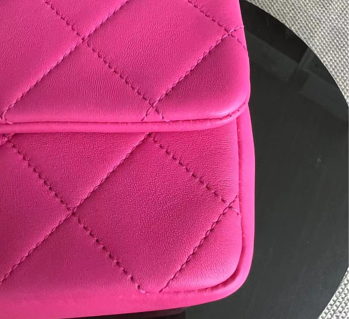 Chanel 2020 Elegant Resin Chain Classic Flap - Quilted Lambskin Hot Pink Two-Tone Golden Hardware No 29
