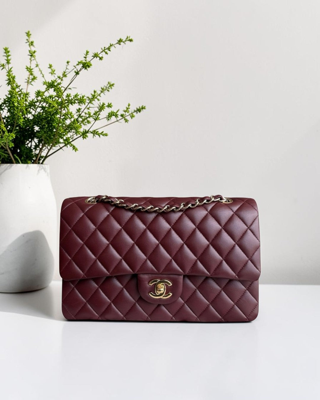 Chanel Classic Flap Medium - 25CM Quilted Lambskin Burgundy Dark Red Gold Hardware Series 21