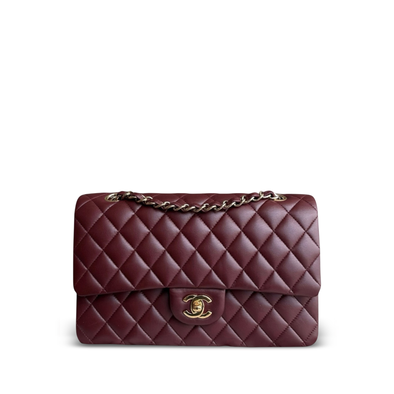 Chanel Classic Flap Medium - 25CM Quilted Lambskin Burgundy Dark Red Gold Hardware Series 21