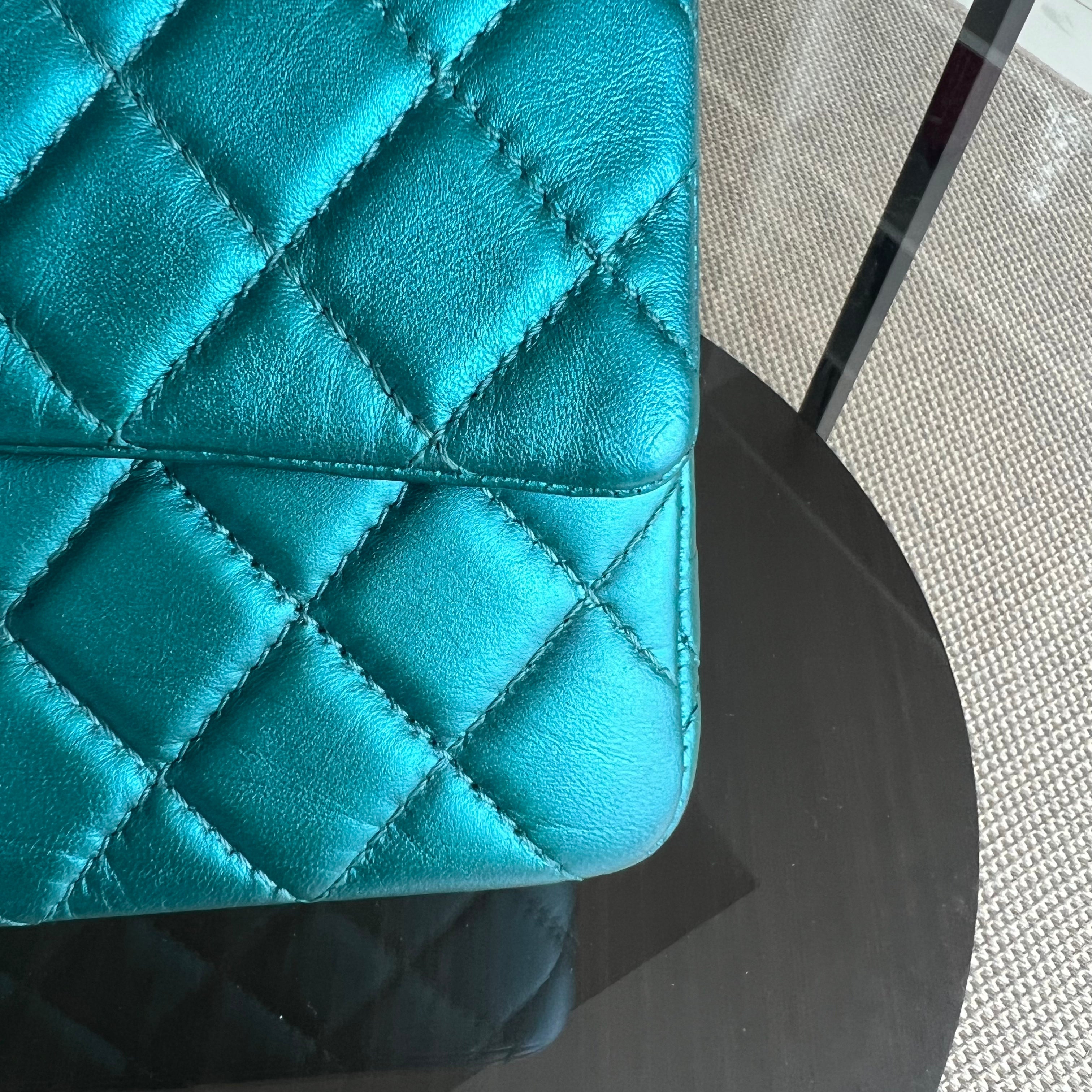 Chanel 2.55 Reissue 226 - Medium Quilted Calfskin Iridescent Cyan Blue Silver Hardware Series 12