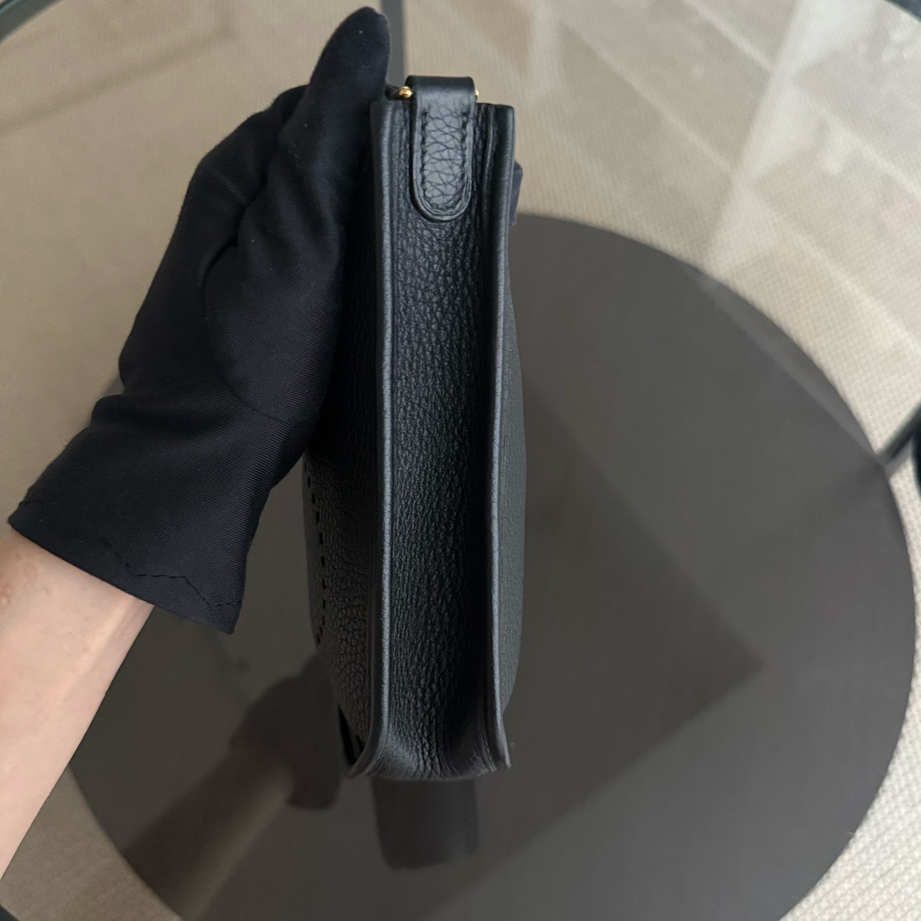 Hermes Evelyn Mini - Clemence Y Stamp Black Gold Hardware