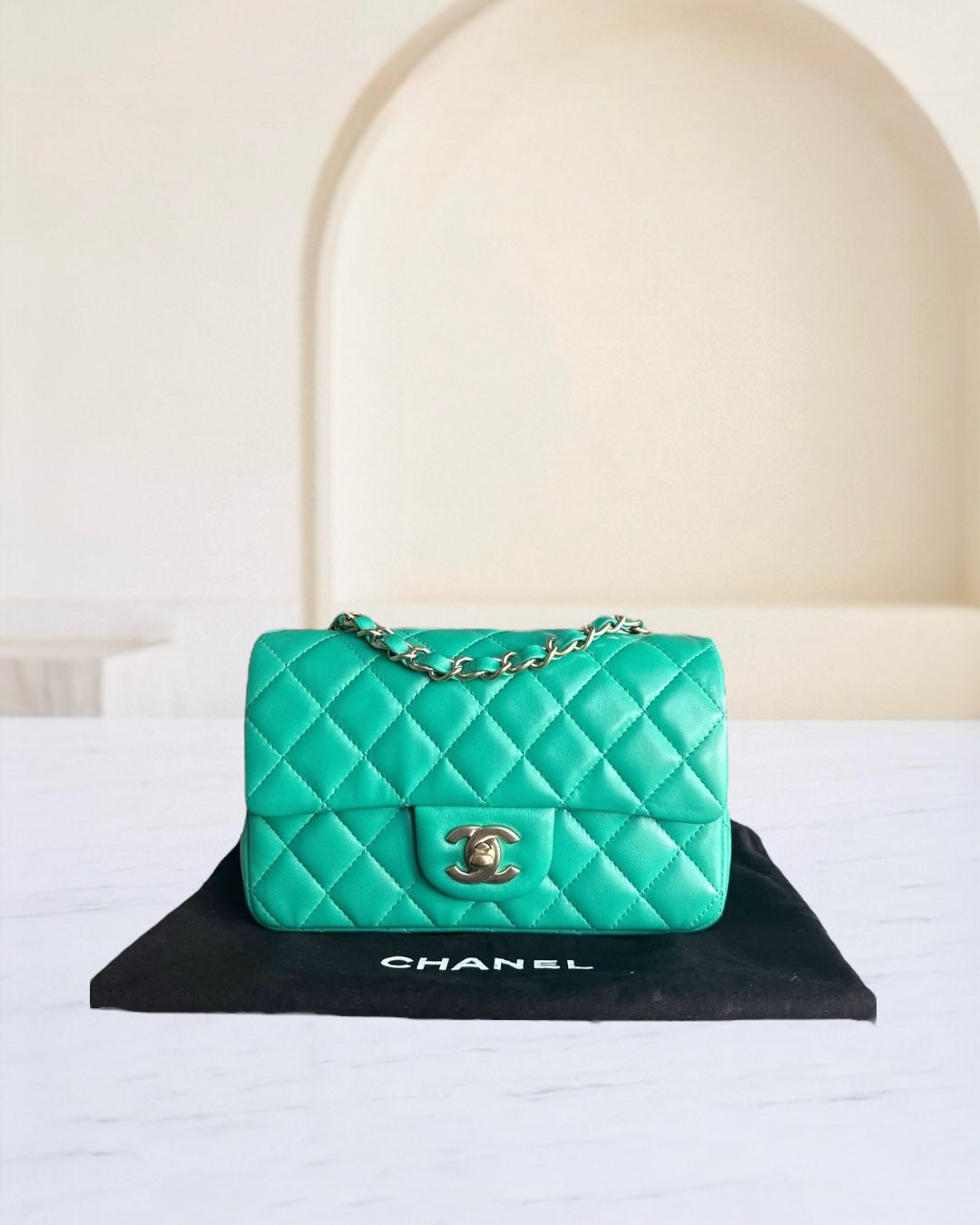Chanel Classic Flap Mini - 20CM Quilted Lambskin Green Gold Hardware Series 18