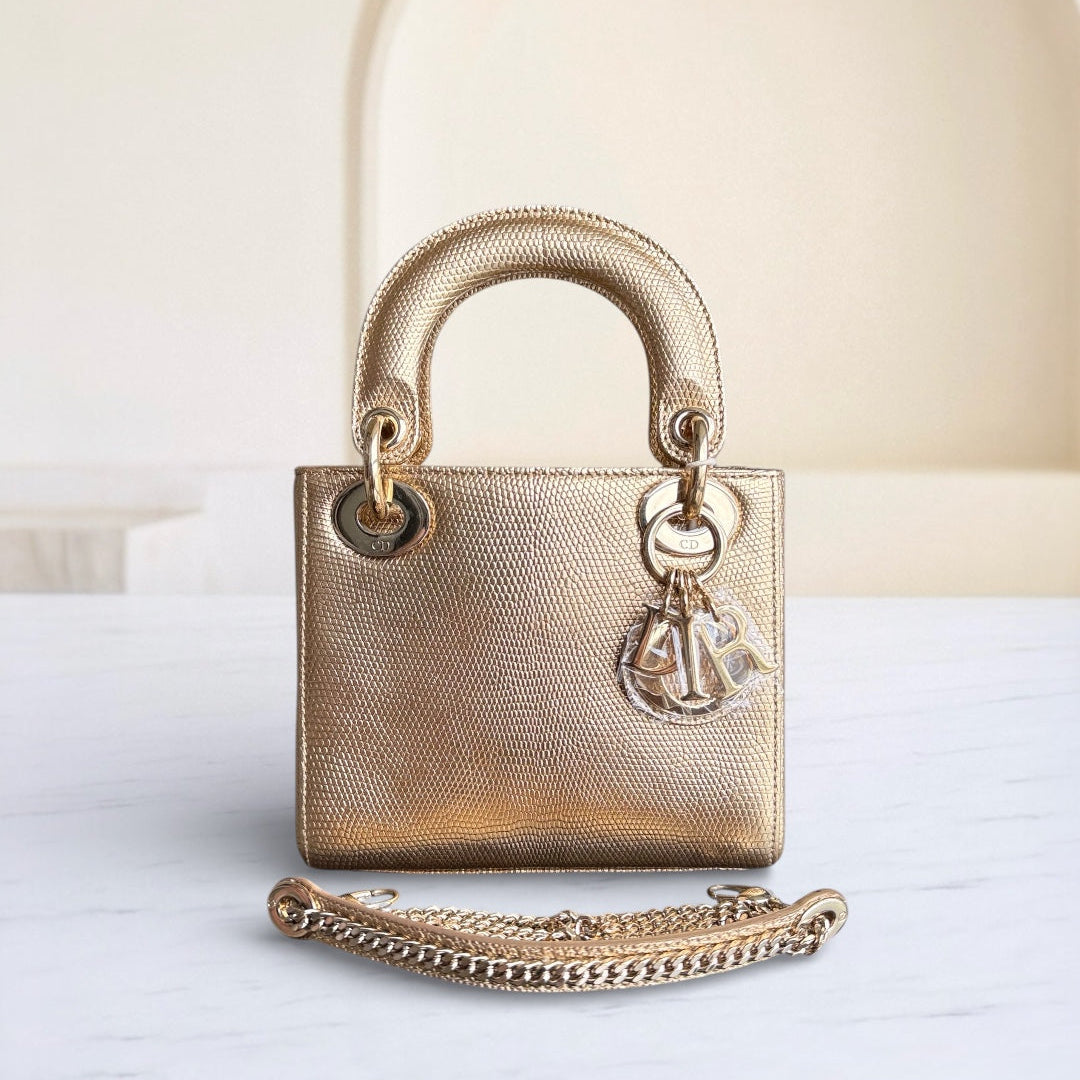 Dior Lady Mini - Exotic Lizard Gold Gold Hardware