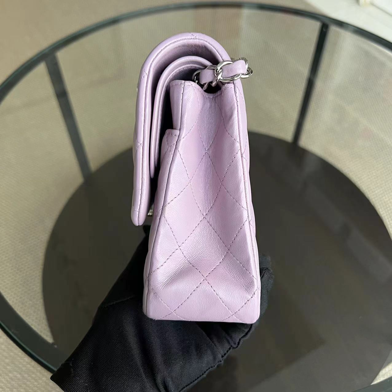 Double Flap Quilted Lambskin Violet Silver Hardware Series 17