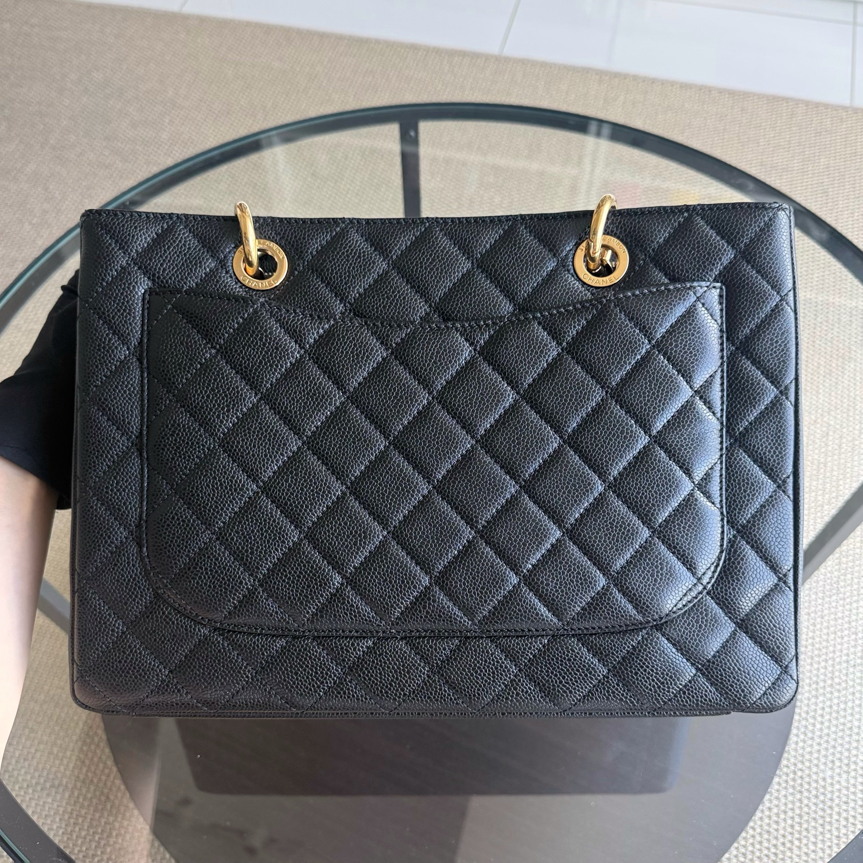 Chanel GST Grand Shopping Tote - Caviar Quilted Grained Calfskin Black Gold Hardware Series 18