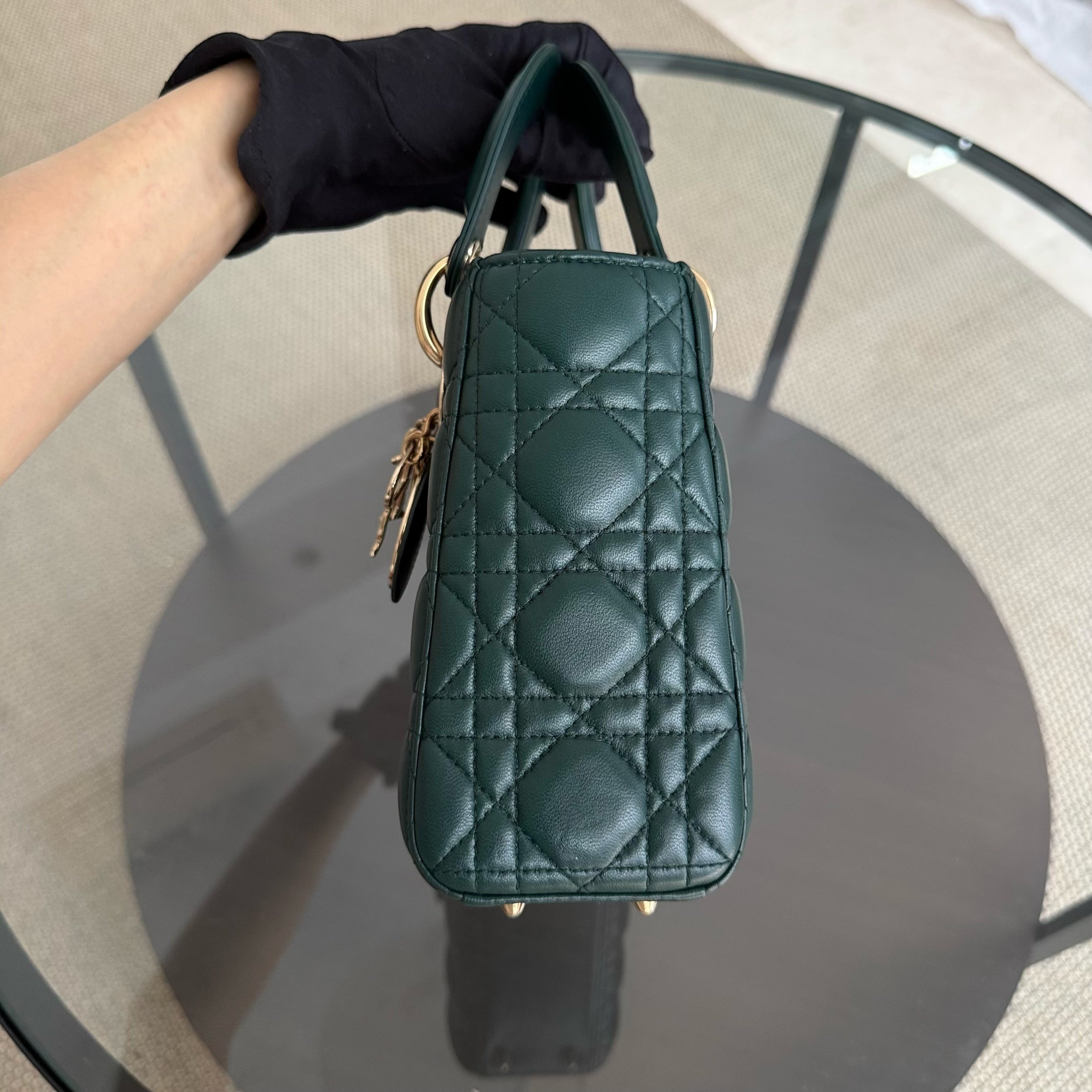 Dior Lady Small Flap - Cannage Lambskin Dark Green Gold Hardware