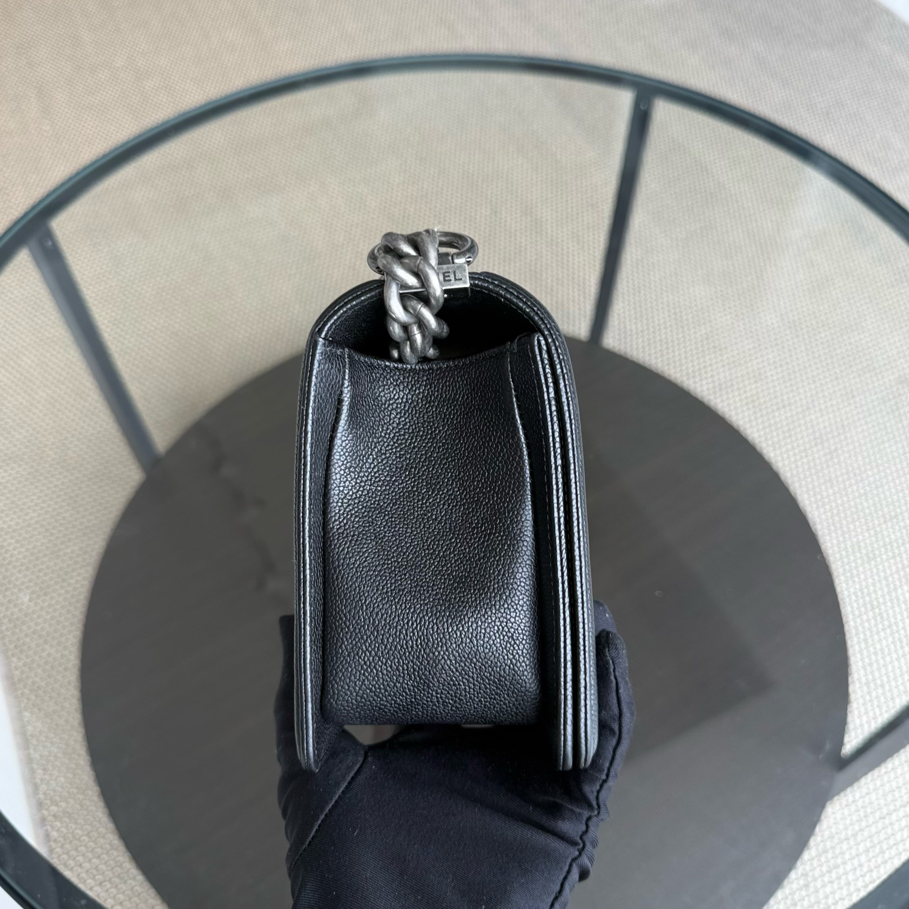 Chanel Boy Medium - Caviar 25CM Quilted Black Ruthenium Silver Hardware Series 23