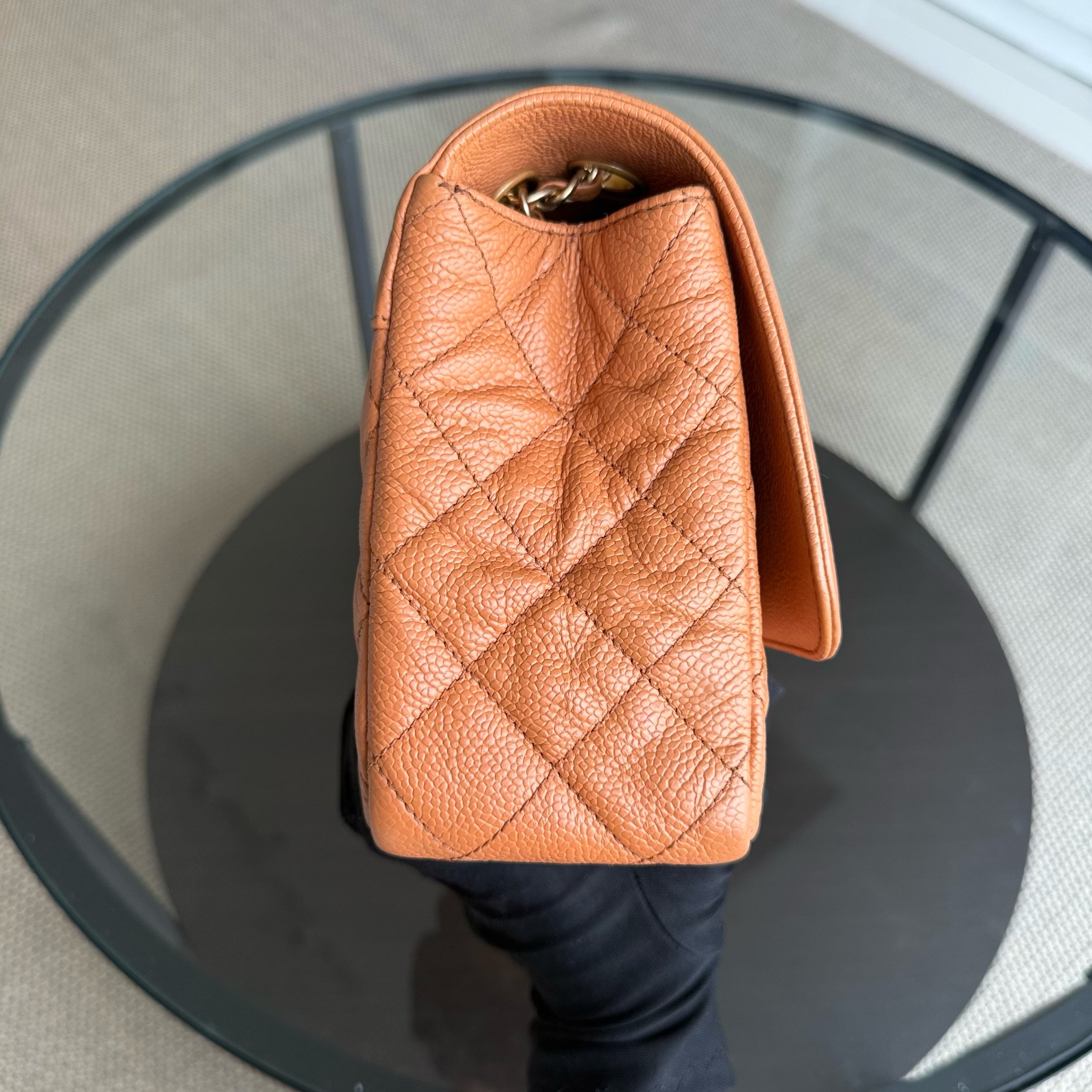Chanel Seasonal Flap Two-tone - Caviar Quilted Caramel Orange Gold Hardware Series 21
