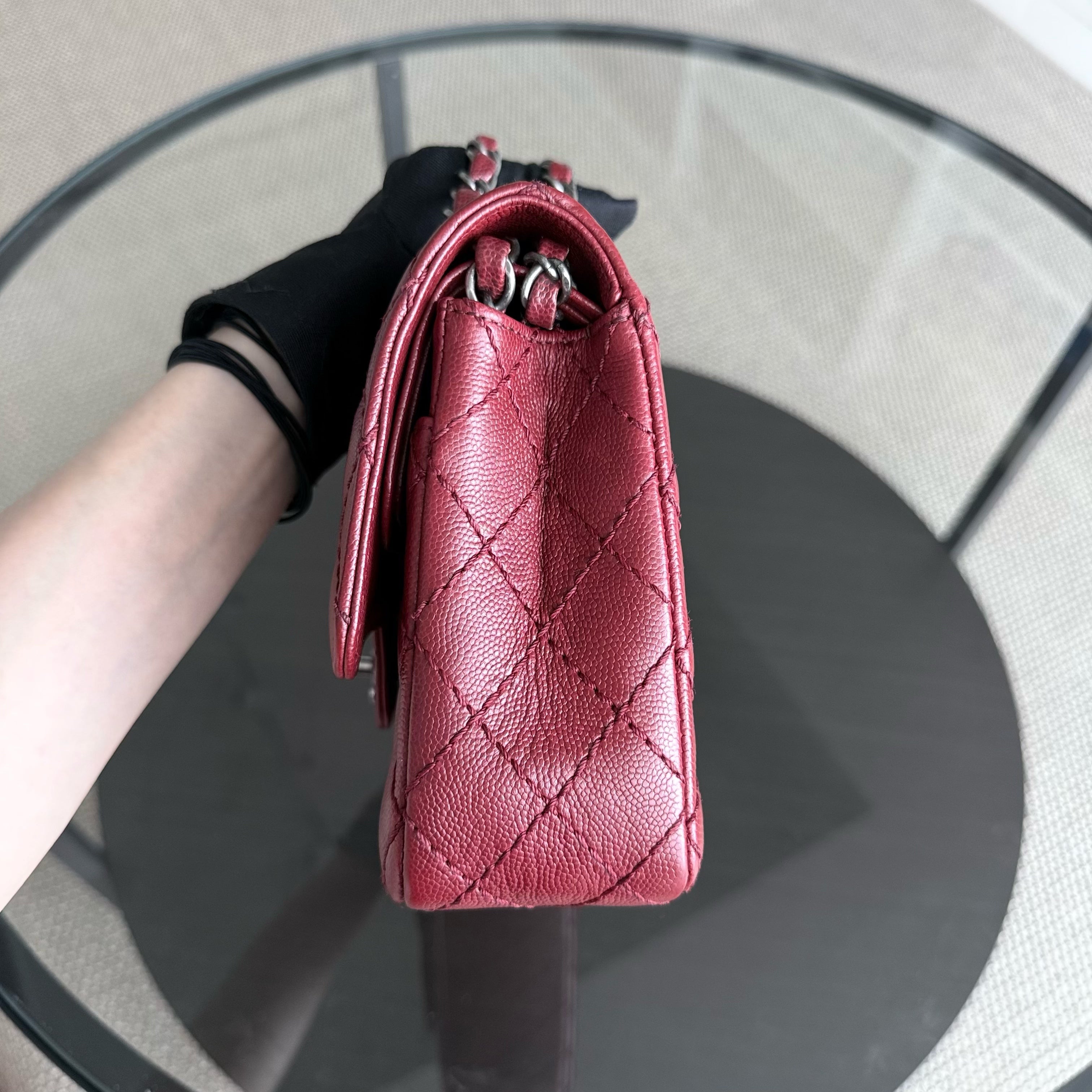 Chanel Classic Flap Medium - Caviar 25CM Quilted Burgundy Dark Red Ruthenium Silver Hardware Series 23