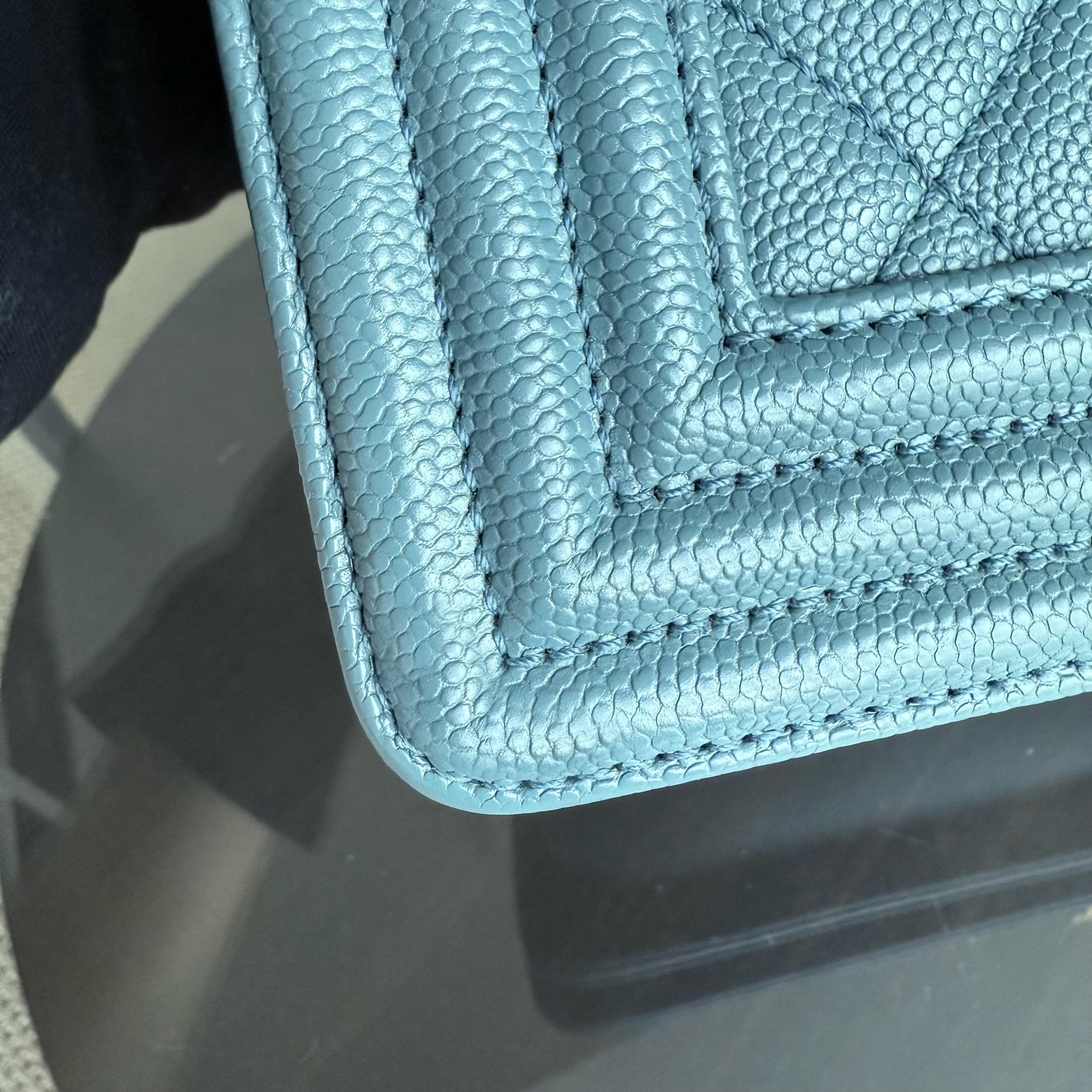 Chanel Boy Medium - Caviar 25CM Quilted Blue Gold Hardware 25