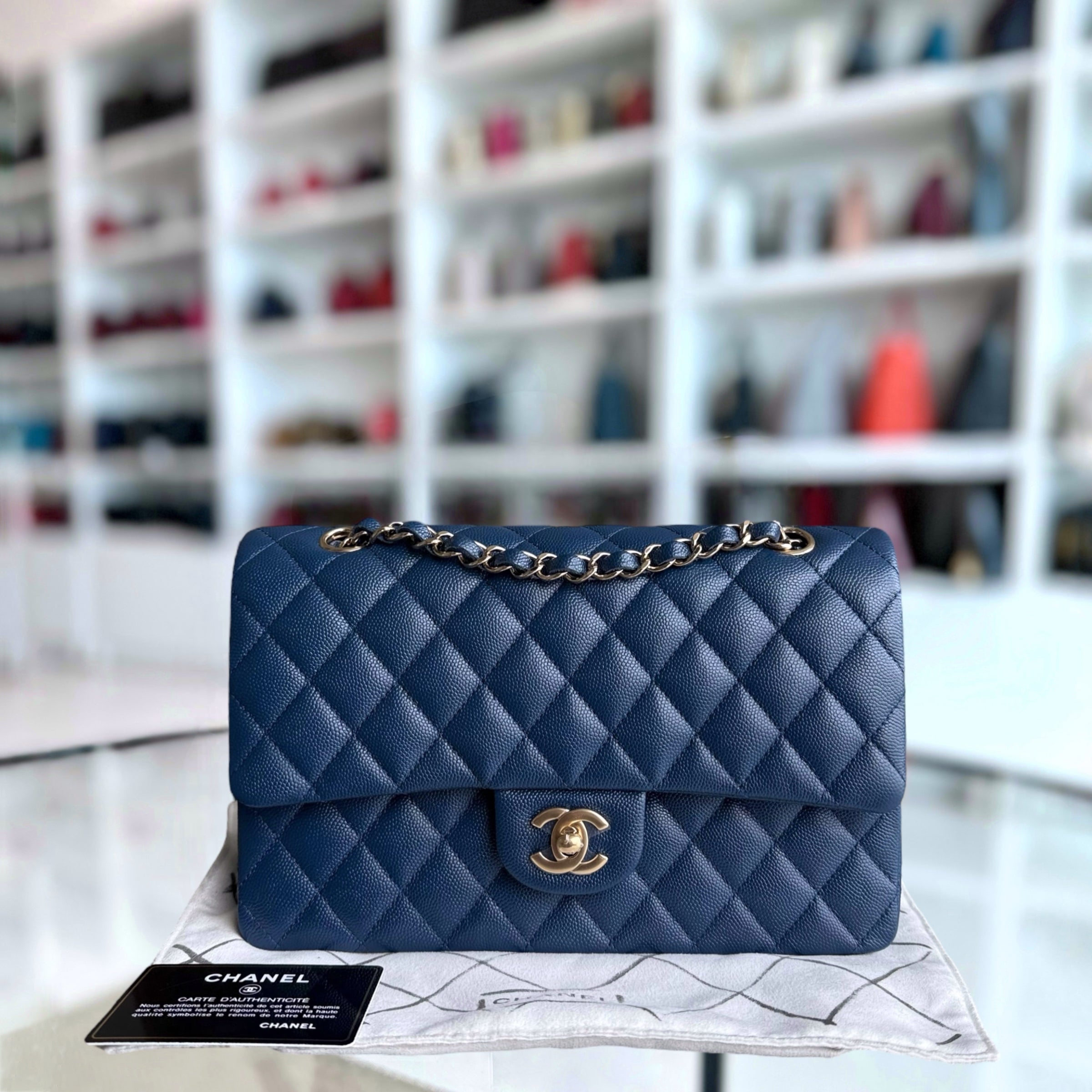 Chanel Classic Flap Medium - Caviar 25CM Quilted Dark Blue Gold Hardware Series 26