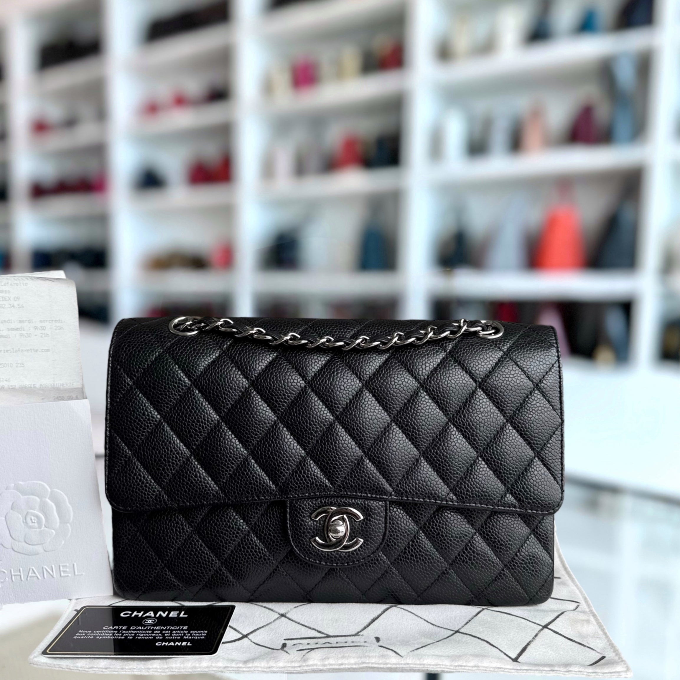 Chanel Classic Flap Medium - Caviar 25CM Quilted Black Silver Hardware Series 14