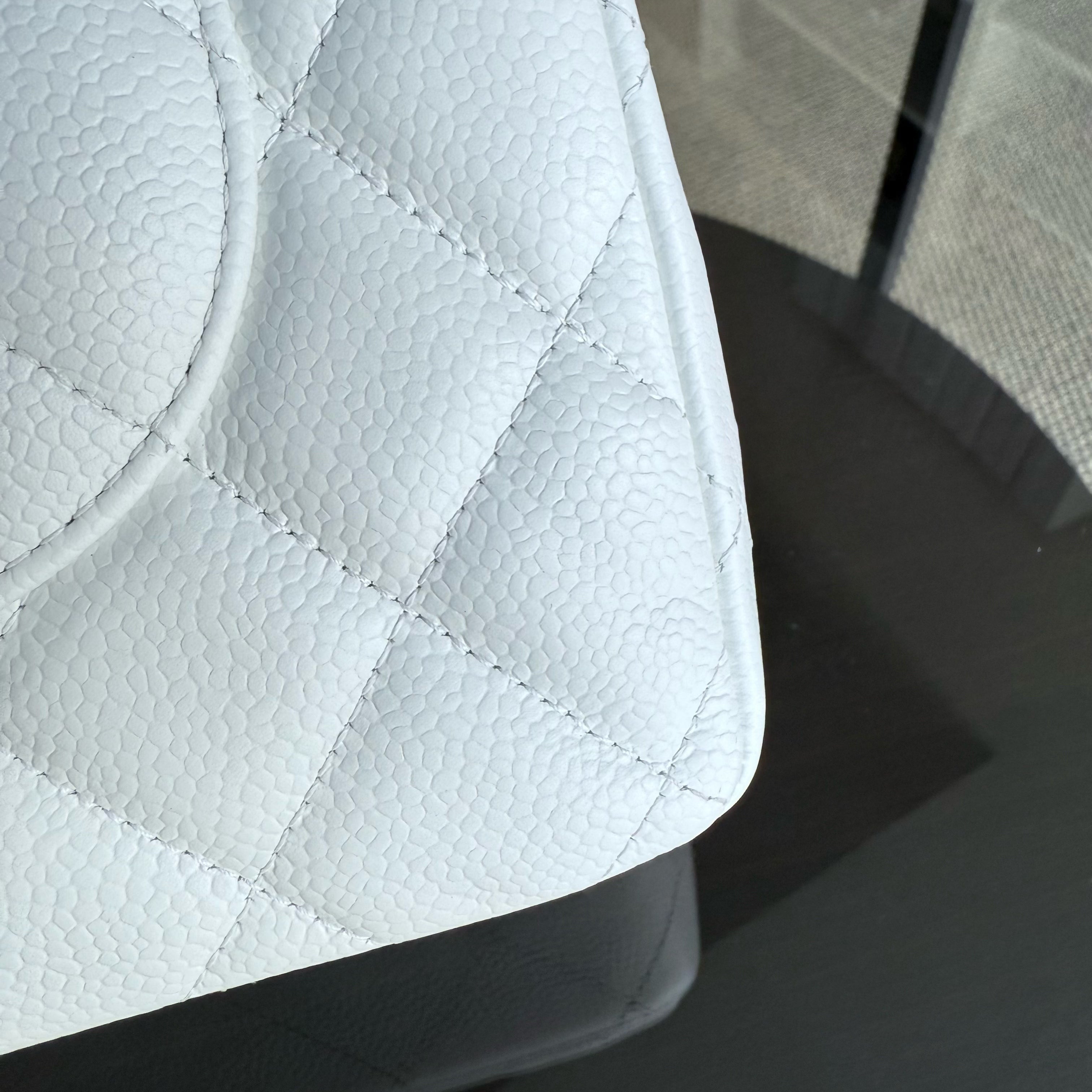 Chanel Classic Flap Jumbo - Caviar Double Flap 30CM Quilted White Silver Hardware Series 14