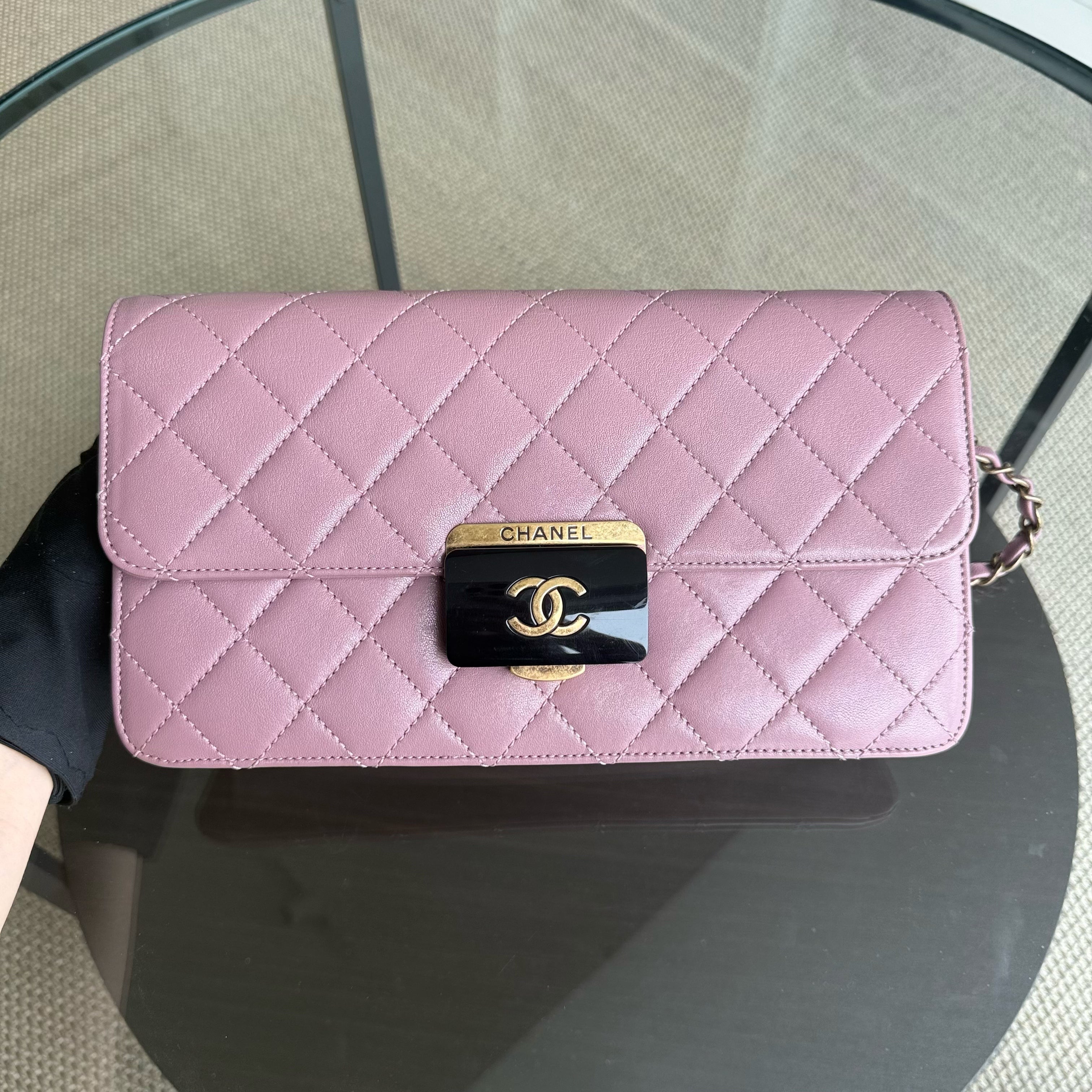 Chanel Beauty Lock Flap - 28CM Quilted Sheetskin Pink Gold Hardware Series 22